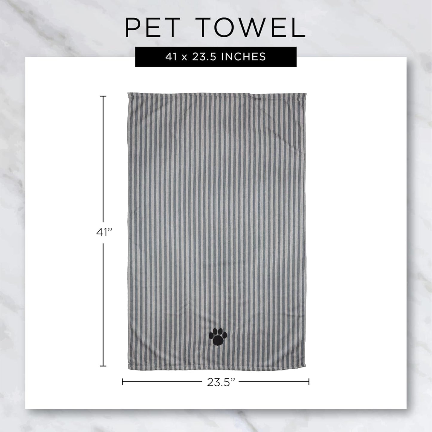 Pet Grooming Towel Collection Absorbent Microfiber X-Large, 41X23.5", Embroidered Gray