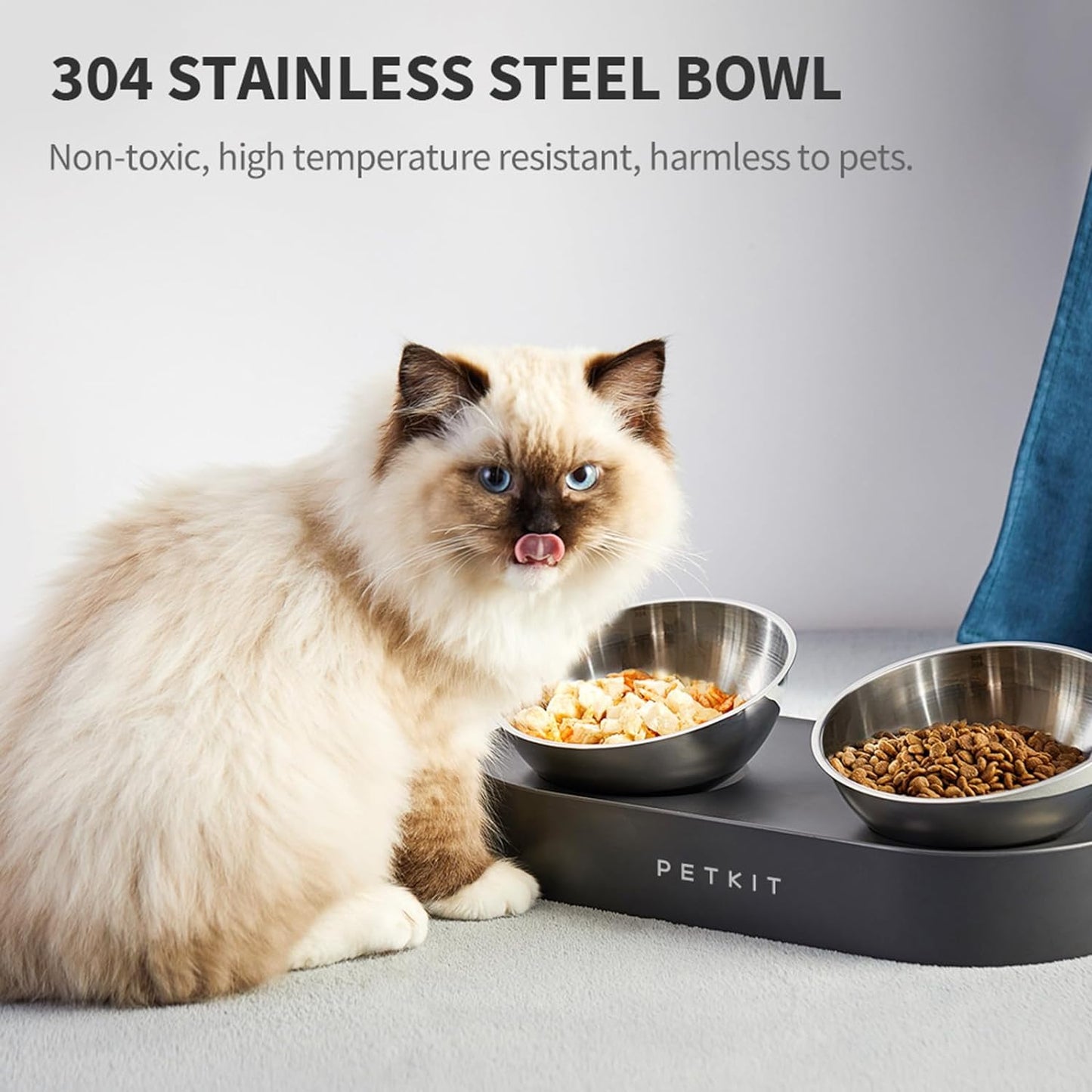 Raised Dog Cat Food Bowl 304 Stainless Steel, Elevated Pet Food and Water Bowl Dishes, Elevated Cat Bowls, Non-Slip Tilted Cat Bowl No Spill