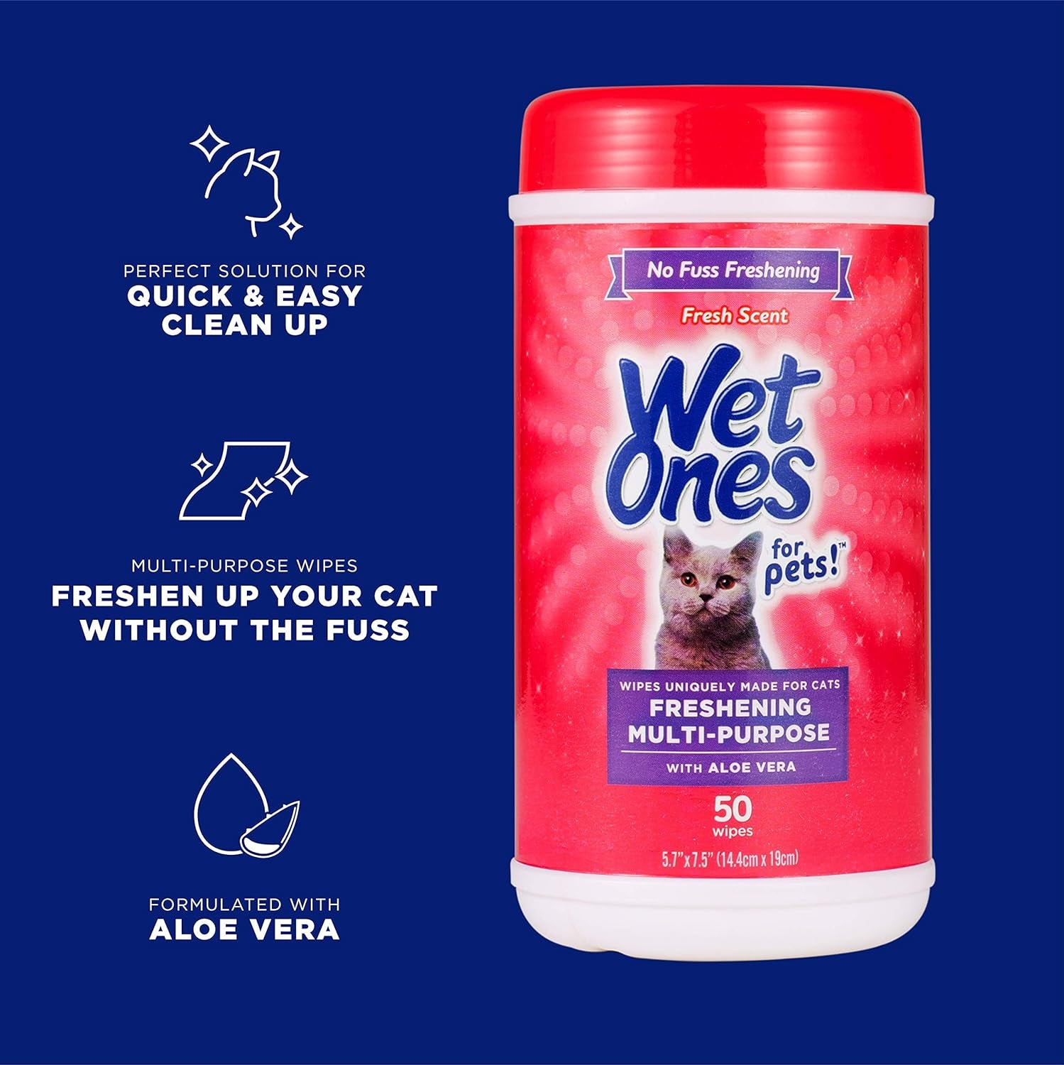 for Pets Cat Cleaning Wipes - Fresh Scent Cat Grooming Wipes with Aloe Vera - Safe Cat Hygiene Supplies - Cat Fur Cleaner - Cat Dander Wipes - Kitten Wipes - Pet Cleaning Supplies - 50 Count