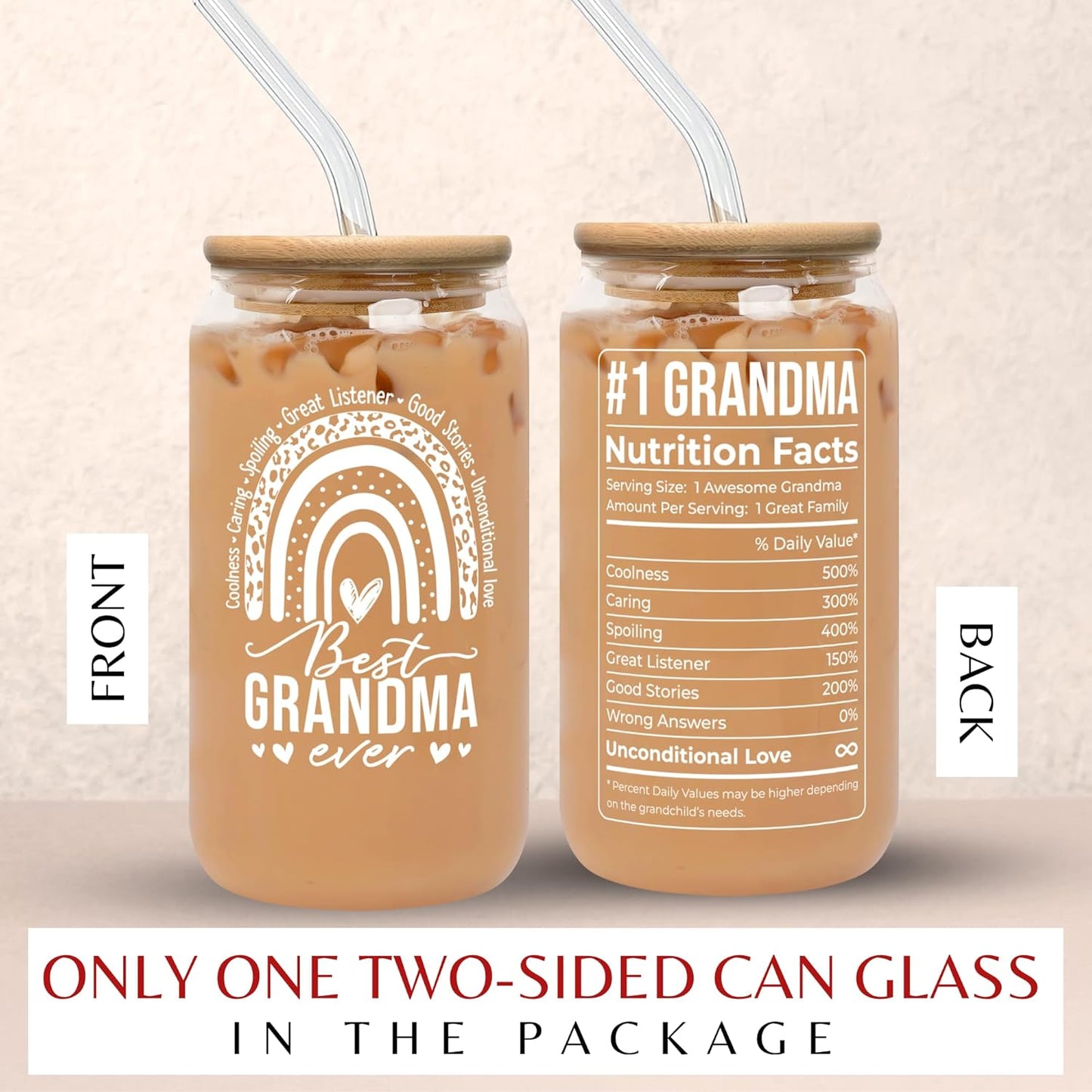 Grandma Gifts - Gifts for Grandma from Granddaughter, Grandson - Grandma Mothers Day Gift, Birthday Presents for Grandma, Christmas Gifts for Grandma - 16 Oz Can Glass