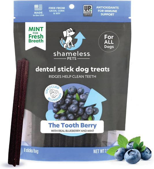 Dental Treats for Dogs, the Tooth Berry - Healthy Dental Sticks with Immune Support for Teeth Cleaning & Fresh Breath - Dog Bones Dental Chews Free from Grain, Corn & Soy