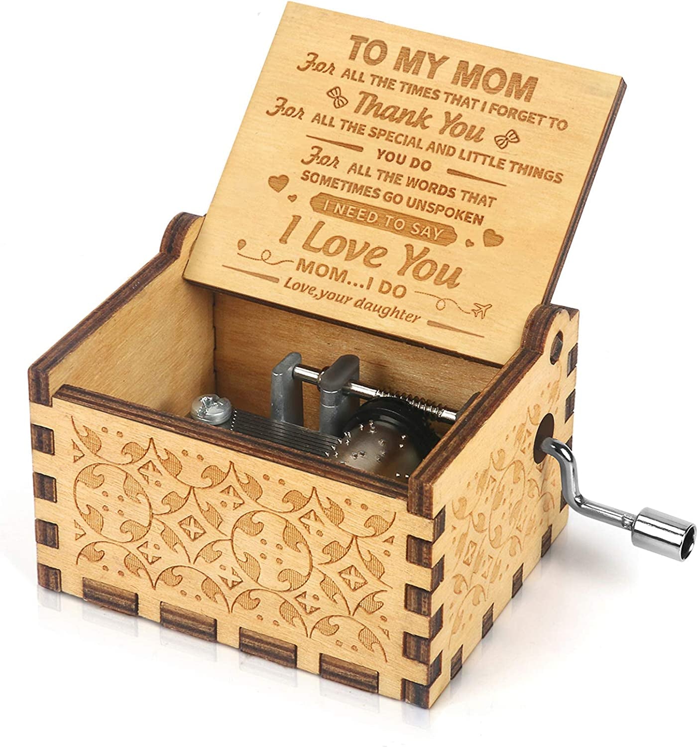 Music Box Hand Crank Engraved Musical Box-U R My Sunshine Mechanism Antique Vintage Personalizable Gift for Mom from Daughter