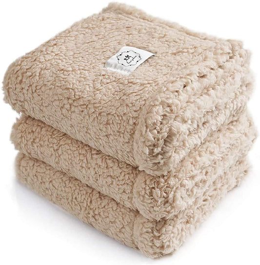 1 Pack 3 Calming Blankets Fluffy Premium Fleece Pet Blanket Soft Sherpa Throw for Dog Puppy Cat Beige Small (23" X16'')