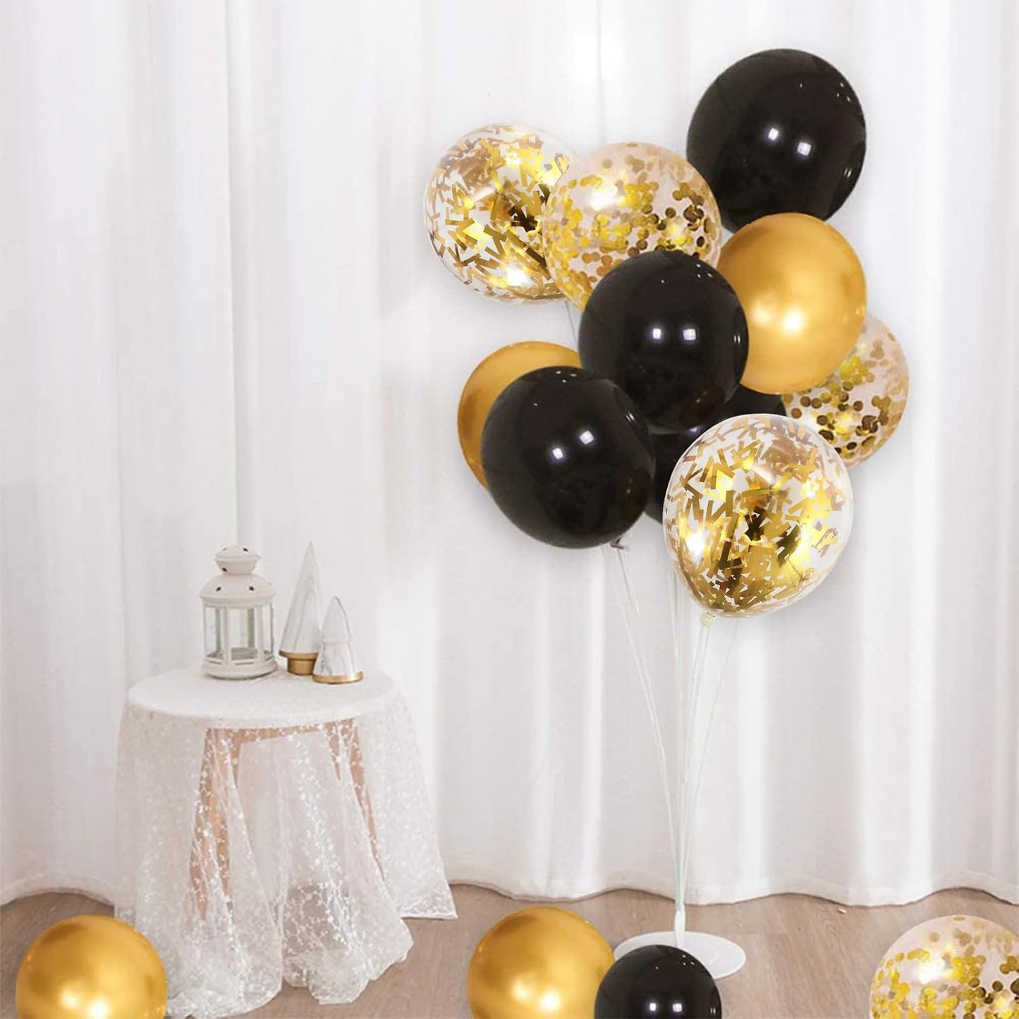 Balloons Black Gold, 60 Packs 12 Inch Black Metallic Chrome Gold Latex Balloons with Gold Confetti Balloon for Men Women Birthday Wedding Baby Shower Celebration Anniversary Decorations