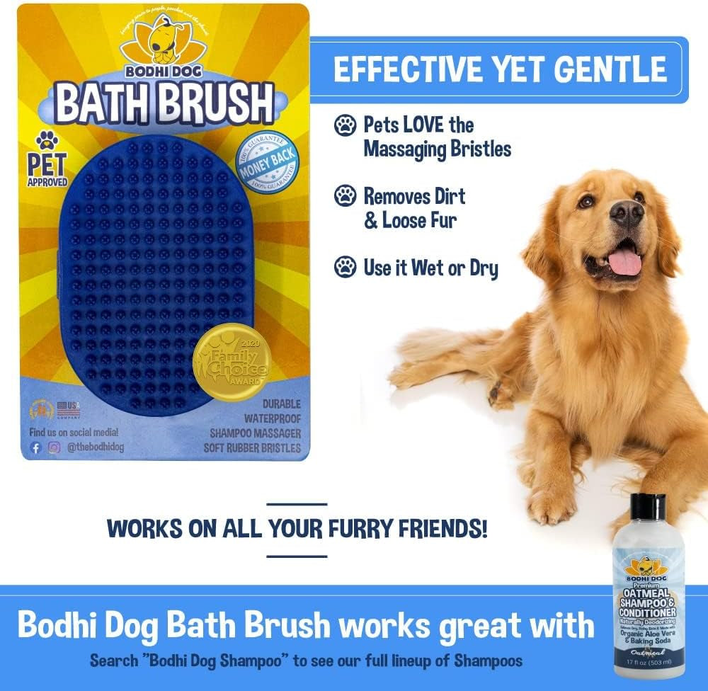 Shampoo Brush | Pet Shower & Bath Supplies for Cats & Dogs | Dog Bath Brush for Dog Grooming | Long & Short Hair Dog Scrubber for Bath | Professional Quality Dog Wash Brush (One Pack, Blue)