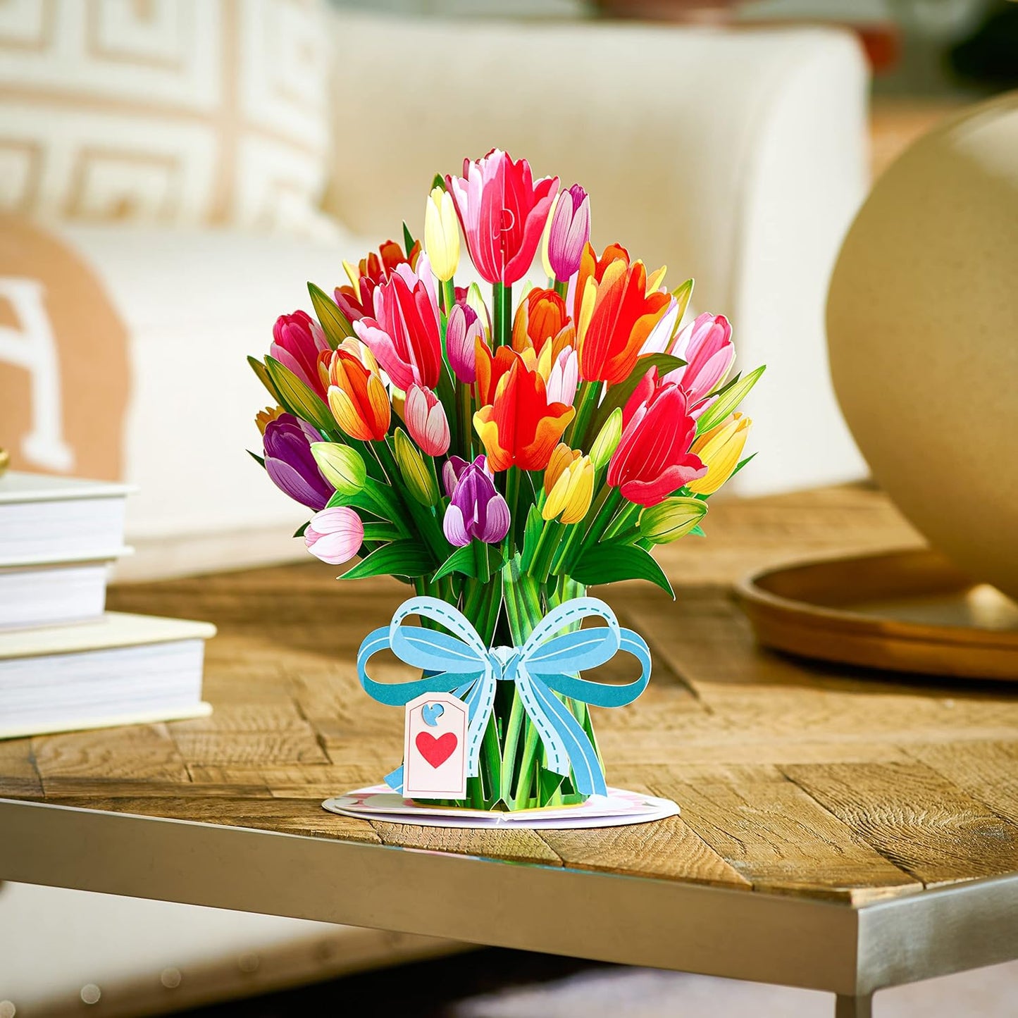 Hugepop Tulips Flower Bouquet 3D Popup Card, with Detachable Paper Bouquet, Gift for Birthday, Mothers Day, Anniversary, Thank You, All Occasion - Jumbo 10" X 14" Cards - Includes Envelope and Note