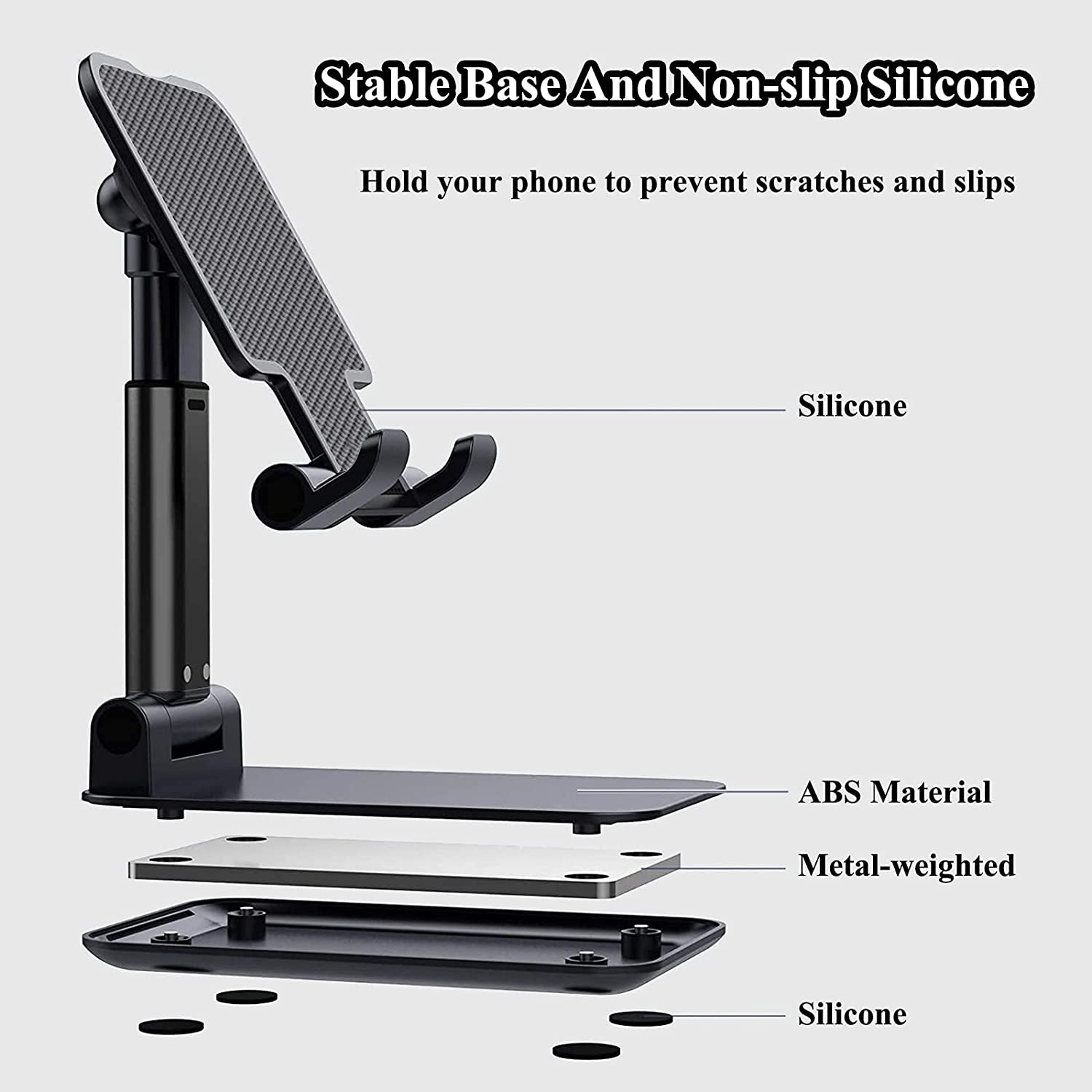 2 Pcs Cell Phone Stand, Adjustable Angle Height Phone Stand for Desk, Fully Foldable/Portable Phone Holder, Compatible for Iphone 16/15/14/13/12/Smartphones