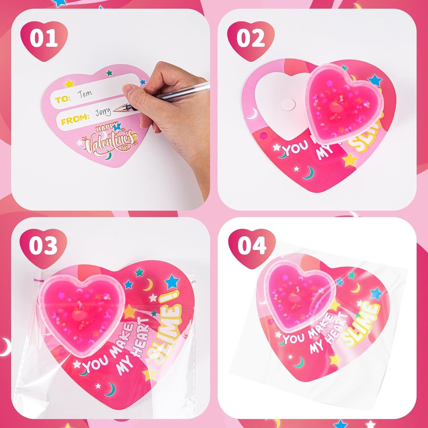 Valentines Day Cards for Kids- 30 Set of Heart Shape Slime Toys and Cards Bulk for Valentine Exchange Gifts, Valentines Party Favors for Kids, School Classroom Valentine'S Prizes