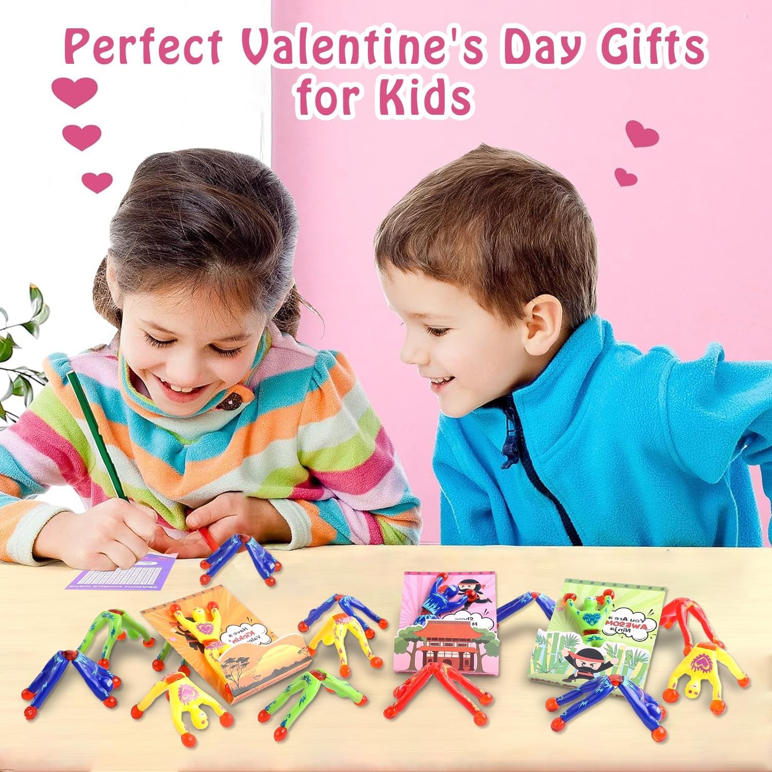 Valentines Day Cards for Kids, 32 Pack Valentines Day Gifts for Kids Classroom with Sticky Wall Climbing Ninjas, 3D Valentines Day Exchange Cards for Boys Girls School Party Supplies Greeting Cards