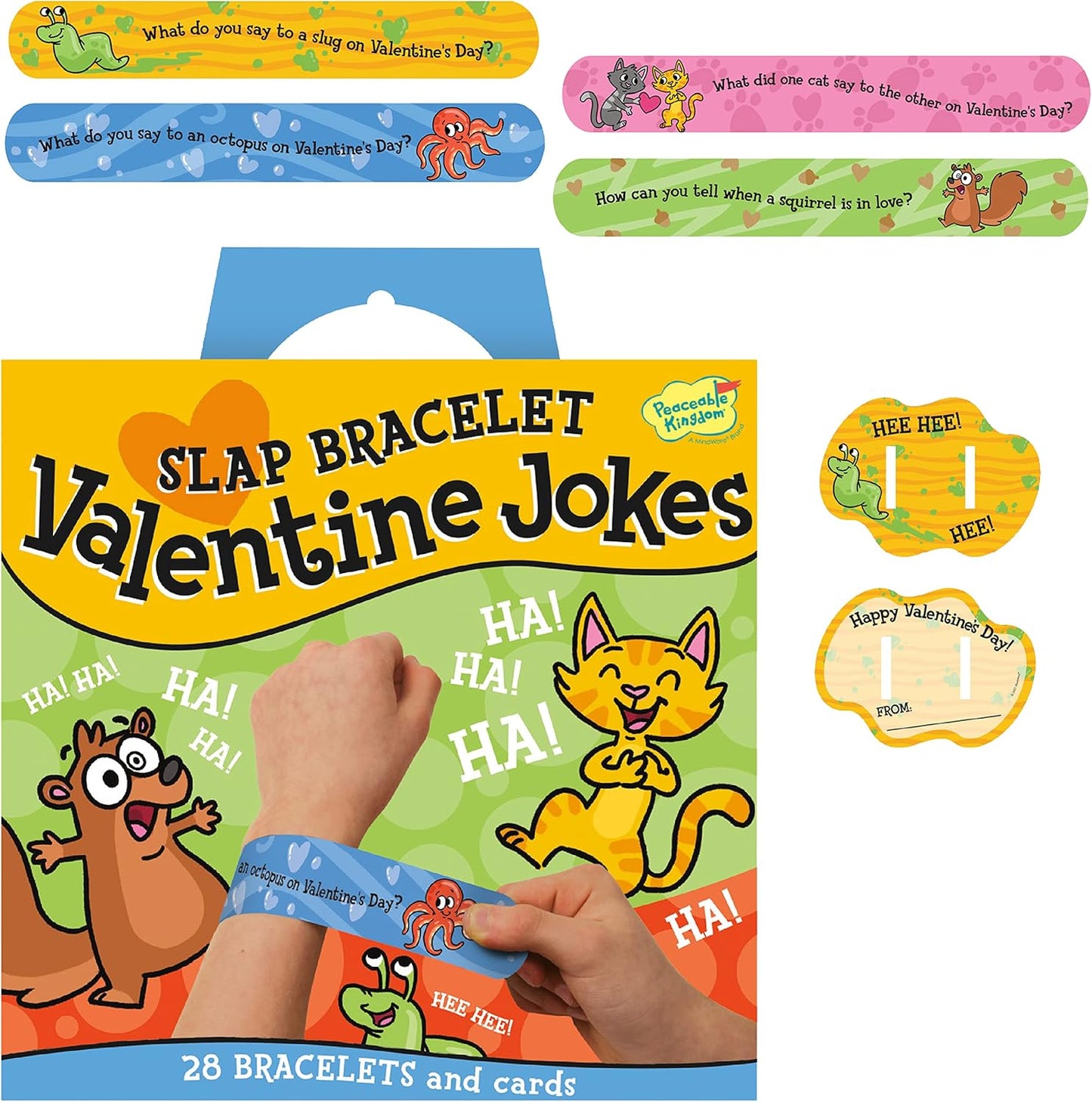 Valentines Cards for Kids Classroom, Set of 28 Valentines Day Gifts - Jokes Slap Bracelets