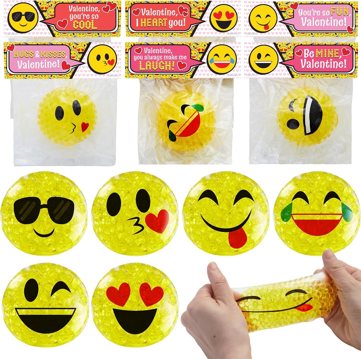 24 PCS Valentine'S Day Stress Relief Balls with Cards, Fidget Anxiety Relief for Adult, Valentine'S Party Favors, Gift Exchange Rewards