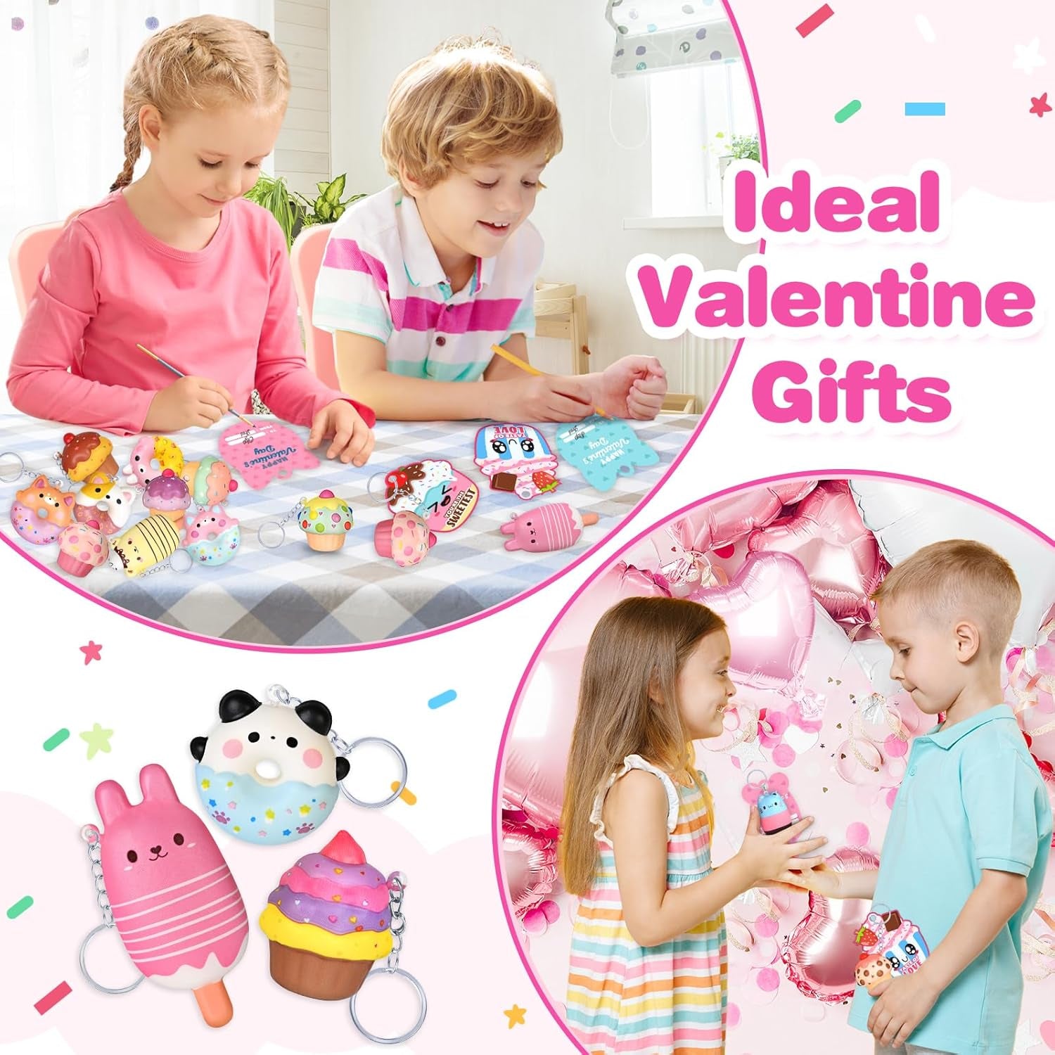 28 Pack Valentines Cards for Kids, Valentine Dessert Squishy Toys with Cards, Classroom Exchange Prizes & Party Favors, Kids Valentines Day Cards, Ideal Valentine Gifts for Boys Girls