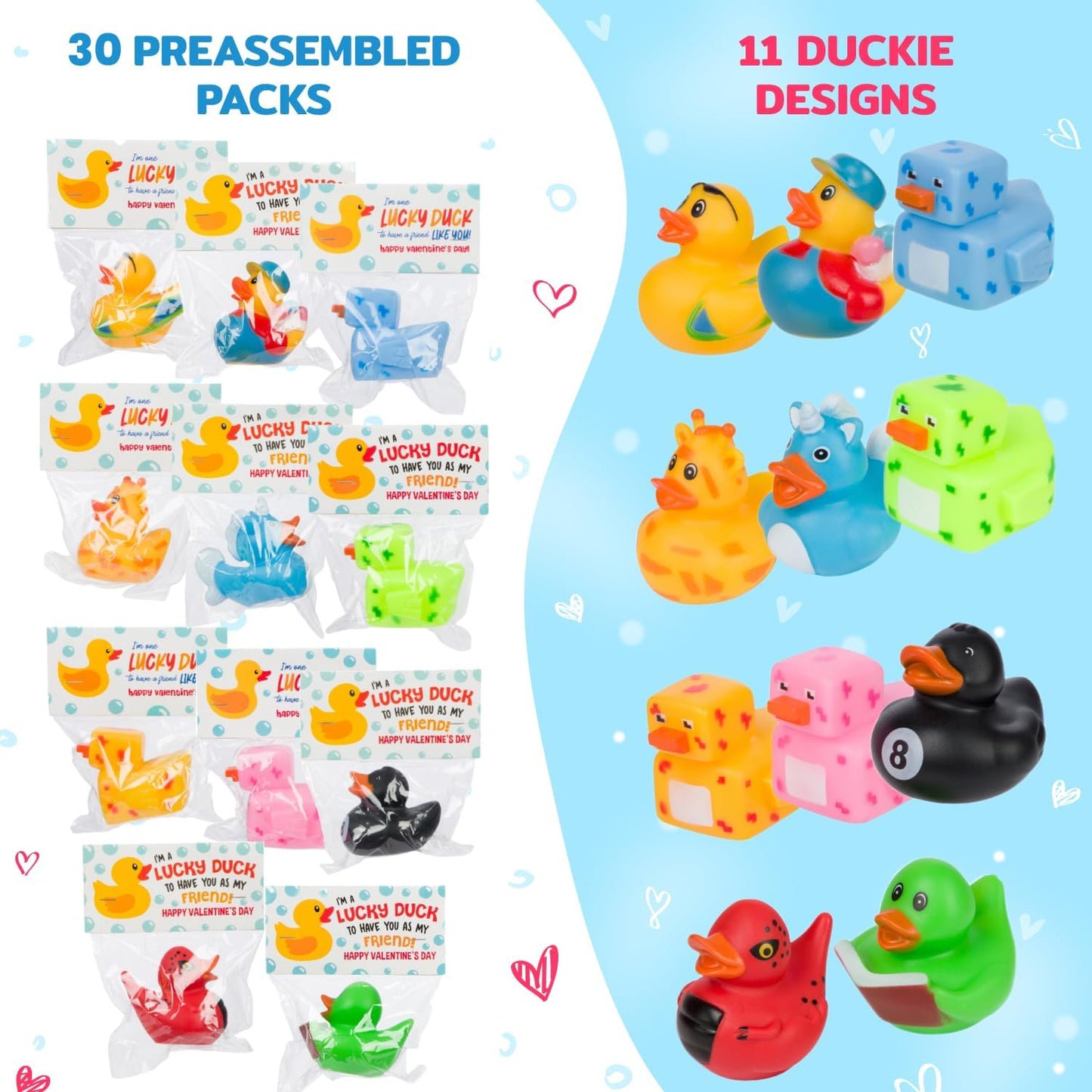 30 Exchange-Ready Rubber Ducks and Valentine'S Day Cards for Kids' School Classroom - Valentine'S Day Gifts for Kids - Class Valentine'S Exchange - Kids' Valentine'S Day Cards Party Favors