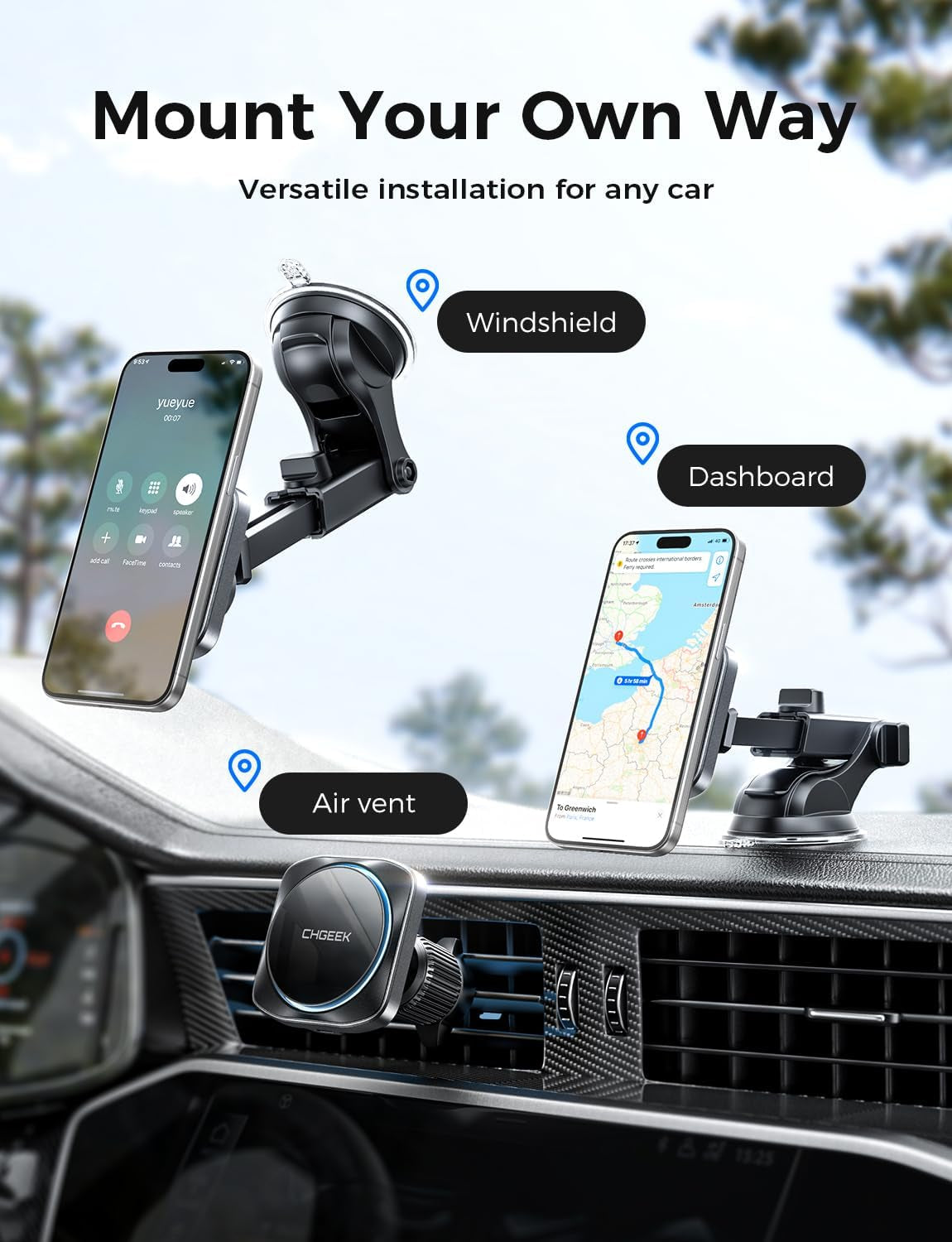 for 15W Magsafe Car Mount Charger, Iphone Wireless Car Charger Magnetic Car Phone Holder Mount Fit Iphone 15 14 13 12 Magsafe Case, Vent/Windshield/Dash Phone Mount Holder Fast Cooling Charger