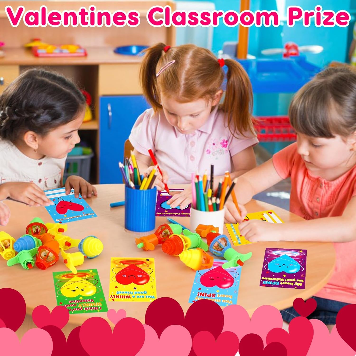 25PCS Valentines Day Gifts for Kids Classroom with Light up Spinning Top, Kids Valentine Day Cards for School Toddler Boys Girls Student Exchange Gifts Prize for Kid Valentine'S Party Favor Treat Bulk