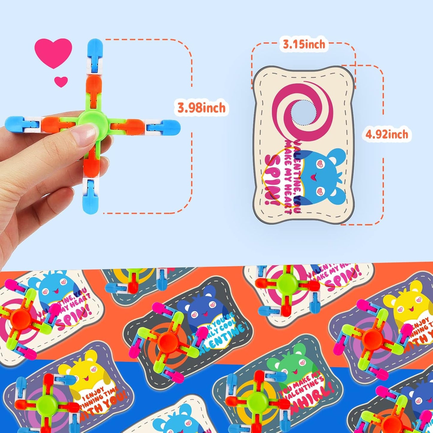 28 Packs Valentine'S Day Cards with Fidget Spinner Toys, Kids Valentine Party Favor, Valentine'S Day School Classroom Prizes, Valentine Exchange Gift