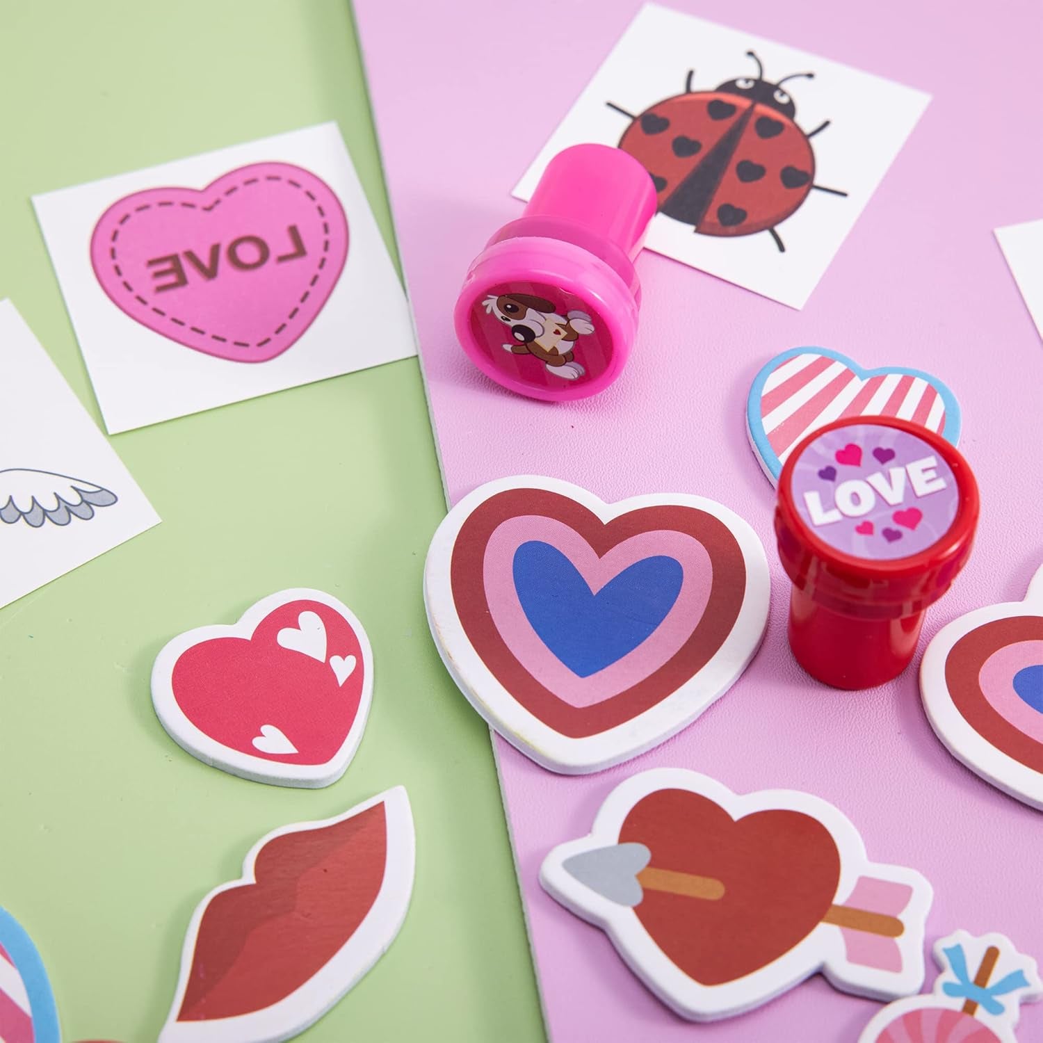 700+ Pcs Valentines Day Party Favor Supplies Craft Set, Foam Stickers for Kid, Tattoos, Stampers & Stickers for Decorations, Photo Props, School Classroom Holiday Exchange Game Prizes, Art Craft