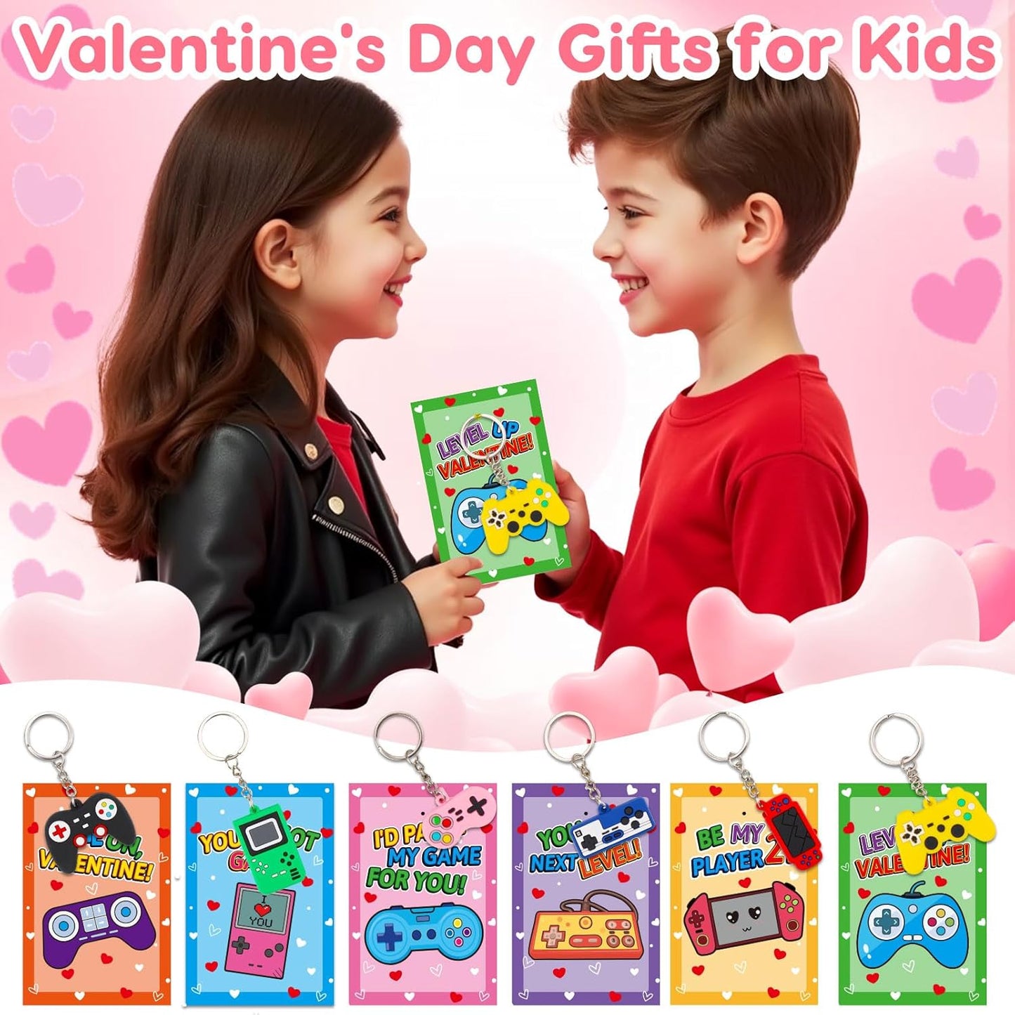 28PCS Video Game Keychains Valentines Day Cards for Kids School Classroom Funny Valentine Day Exchange Gifts for Toddlers Boys Girls Student Valentine'S Party Favor Goodie Bag Stuffers Treat Bulk