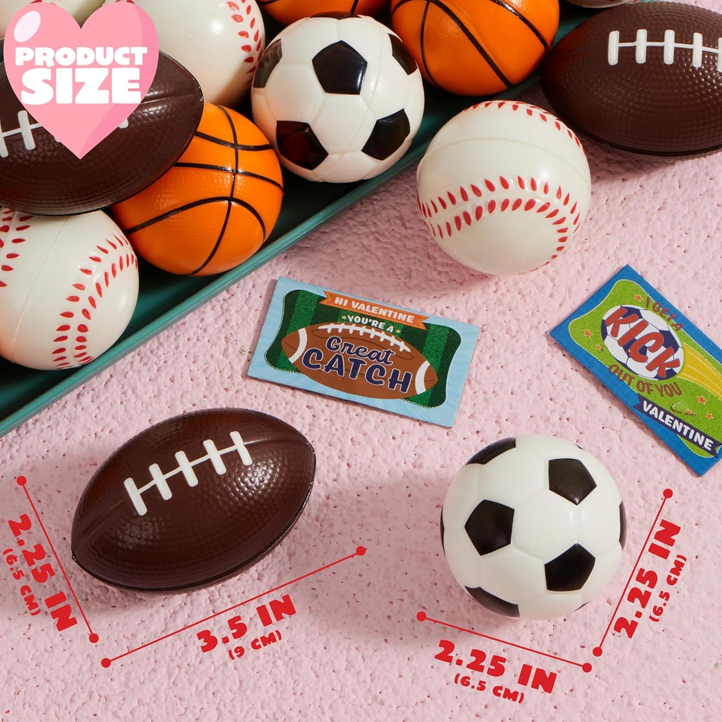 16 Pcs Valentines Day Mini Sports Stress Ball with Valentine Gift Cards, Squeeze Foam Balls for Classroom Exchange Prizes, Stress Relief, Anxiety Relief, Valentine Party Favor Toys