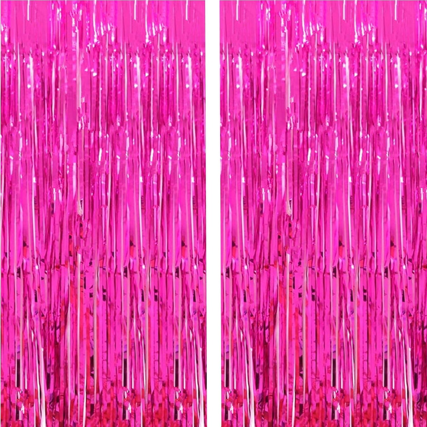 2 Pcs 3.2Ft X 8.2Ft Shiny Hot Pink Metallic Tinsel Foil Fringe Curtains Photo Booth Backdrop for Birthday Wedding Holiday Celebration Bachelorette Party Decorations (Hot Pink)