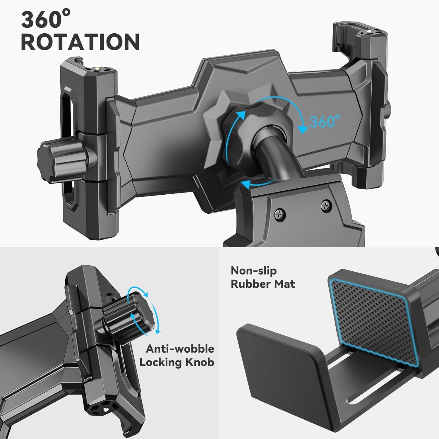 Airplane Tablet Holder Mount, Adjustable Travel Essentials Ipad Phone Stand with 360 Degree Rotation, Portable Tesla Model 3/Y Car Headrest Mount Compatible with Ipad, Phone, Switch