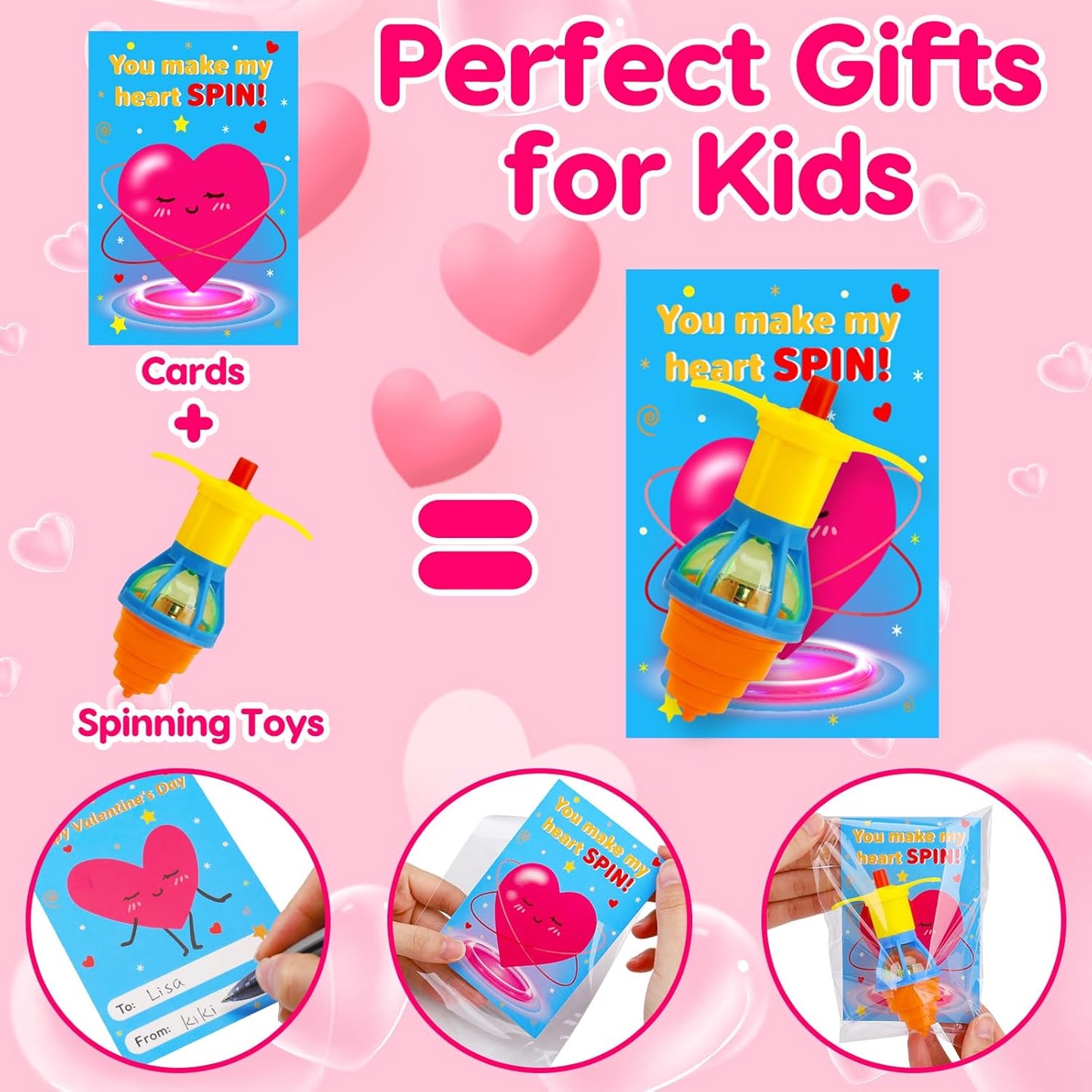 25PCS Valentines Day Gifts for Kids Classroom with Light up Spinning Top, Kids Valentine Day Cards for School Toddler Boys Girls Student Exchange Gifts Prize for Kid Valentine'S Party Favor Treat Bulk