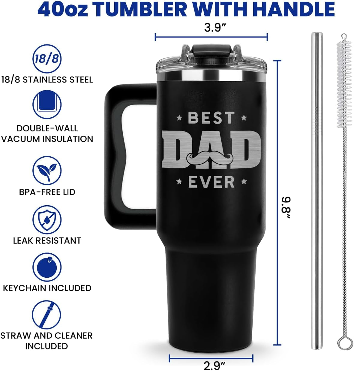 Valentine Gifts for Dad - Best Dad Ever Tumbler - Fathers Day Travel Coffee Cup, Happy Birthday Present for Men, New Dad Tumblers, Father to Be Ideas, Mens Gifts from Wife, Son, Daughter