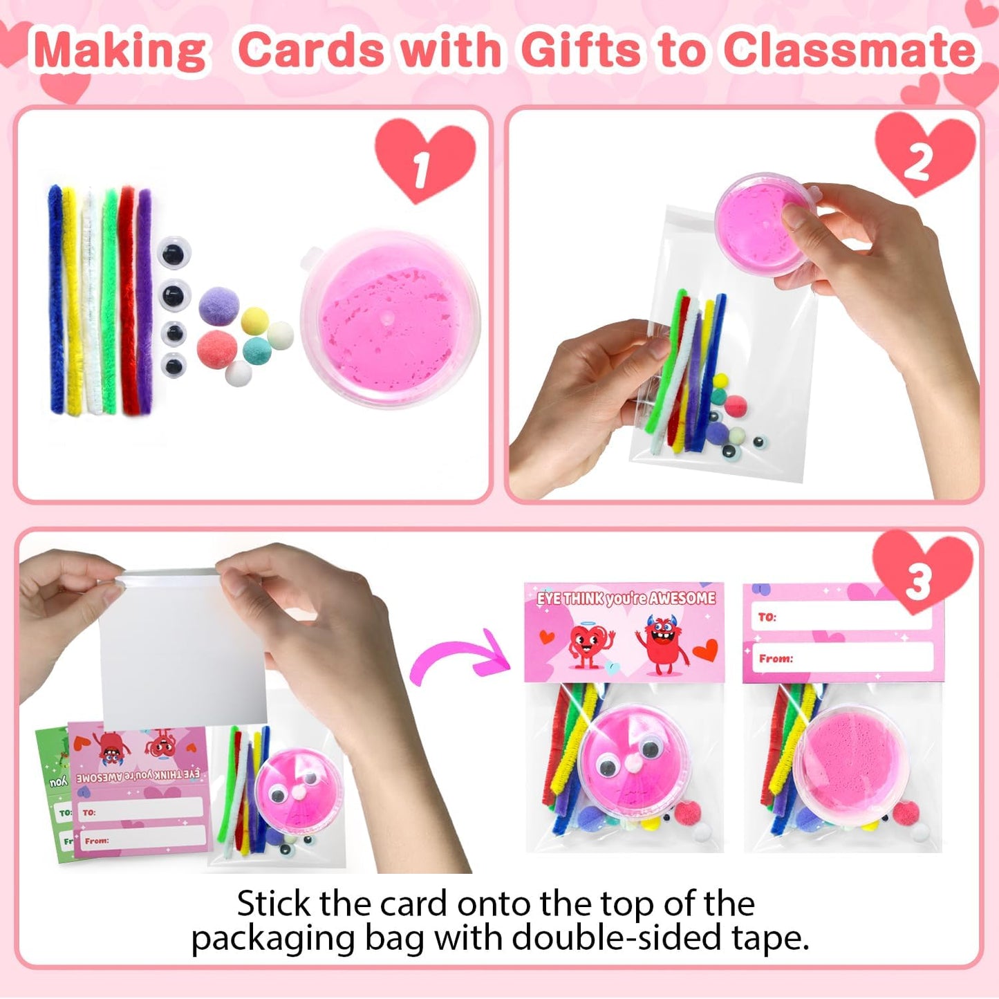 24 Packs Valentines Day Cards for Kids Classroom with DIY Air Dry Clay Kit,Valentines Day Gifts for Kids School Valentine Exchange Presents Party Favors