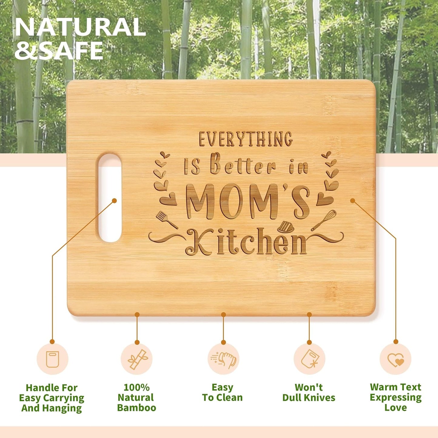 Gifts for Mom from Daughter Son, Unique Mothers Day Birthday Gifts for Mother, Personalized Engraved Bamboo Cutting Board - Everything Is Better in Mom'S Kitchen, Presents for Mom