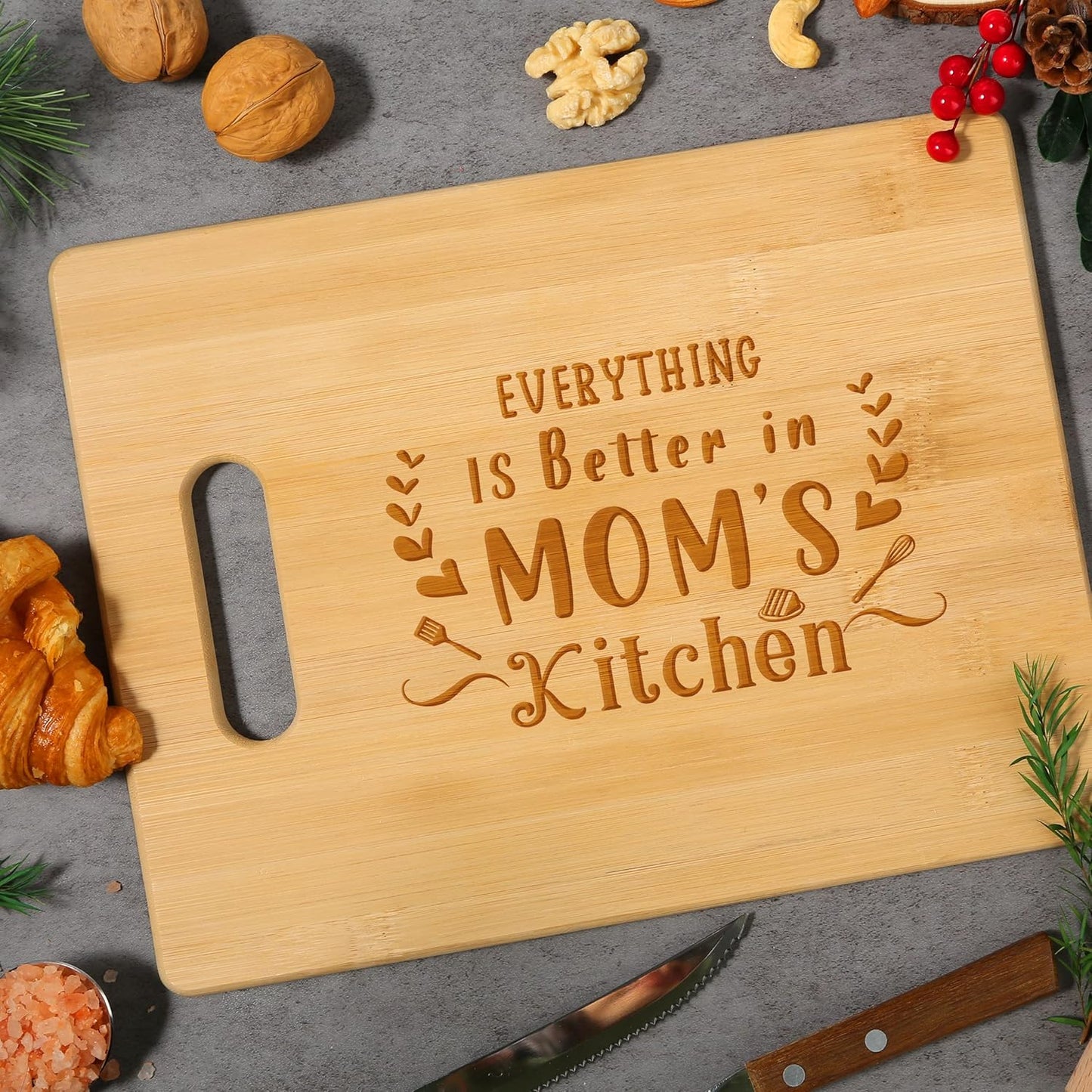 Gifts for Mom from Daughter Son, Unique Mothers Day Birthday Gifts for Mother, Personalized Engraved Bamboo Cutting Board - Everything Is Better in Mom'S Kitchen, Presents for Mom