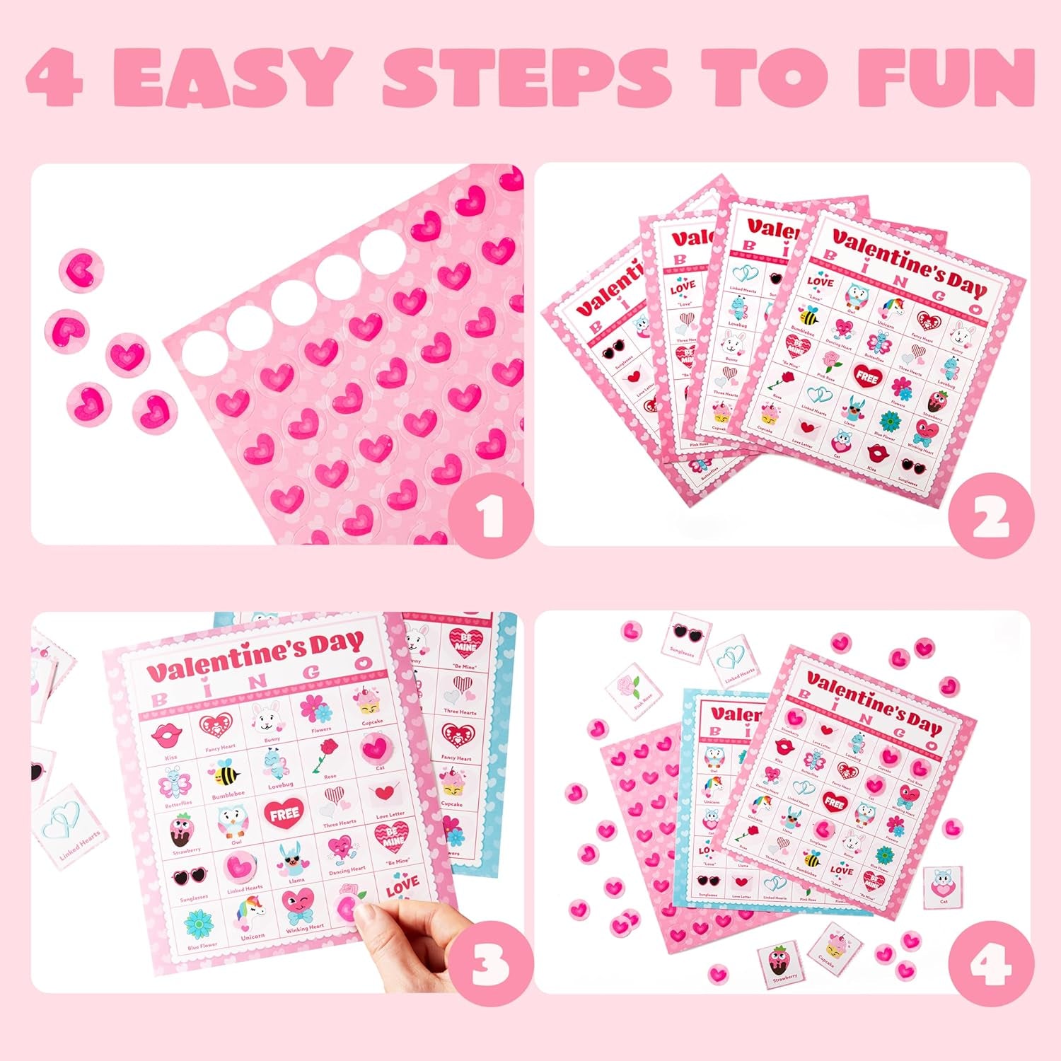 36 Players Valentines Day Bingo Cards (5X5) for Kids School Classroom Exchange Gift Rewards, Fun Party Games, Indoor Family Activities