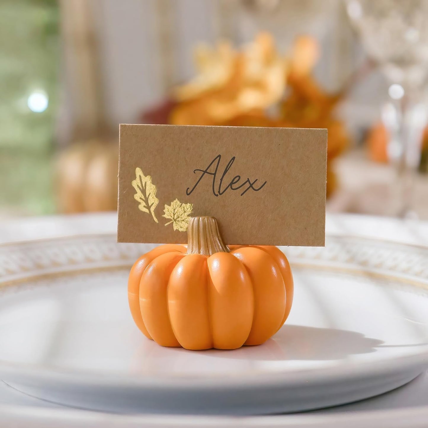 Fall Decor Mini Orange Pumpkin Place Card Holder (Set of 6), Perfect for Thanksgiving Table Decor, Fall Themed Weddings, Bridal Brunches