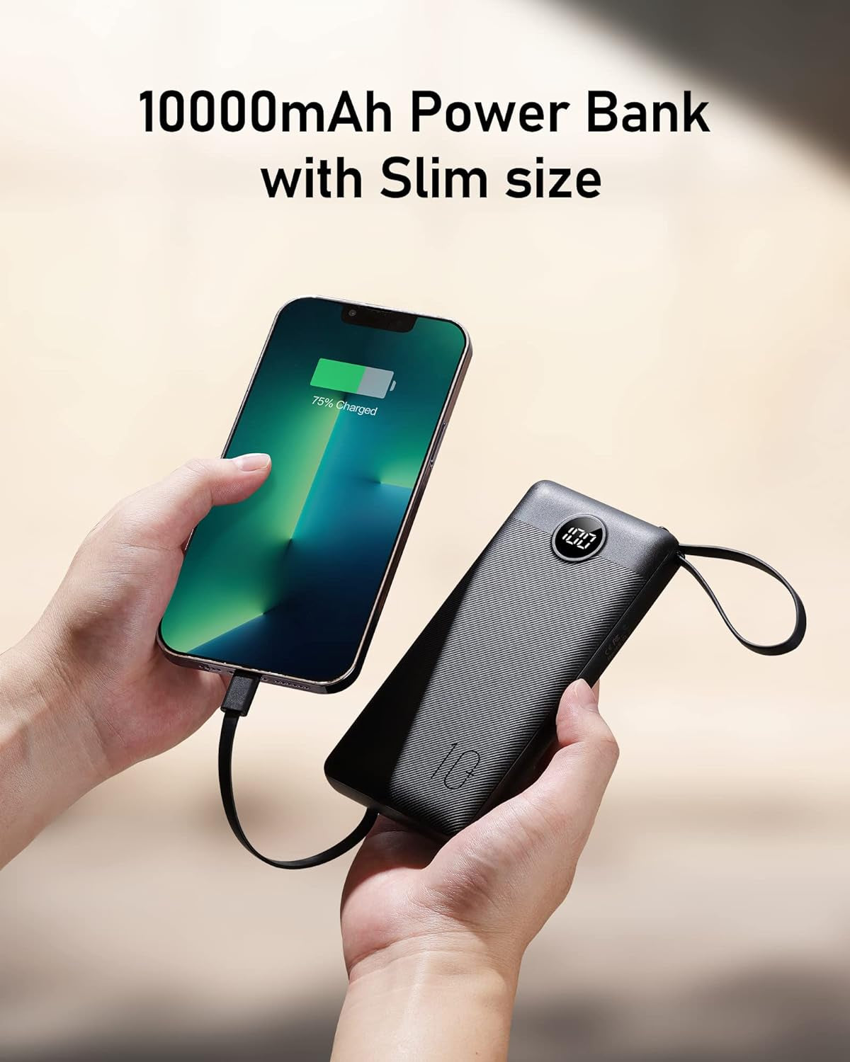 Portable Charger with Built-In Cables 10000Mah Power Bank for Iphone Slim Fast Charge USB C Battery Pack Travel Essentials Powerbank Compatible with Iphone, Samsung, Android, Etc