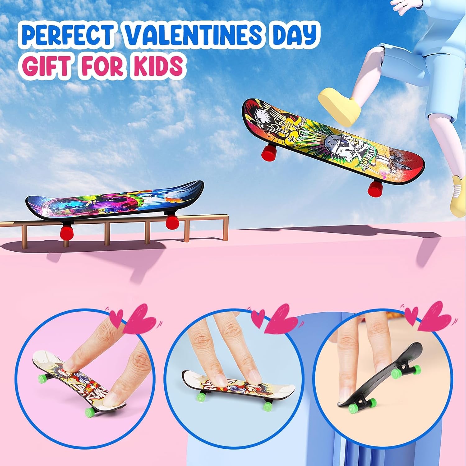 28 Packs Valentine'S Day Cards with Finger Skateboards Toys, Kids Valentine Party Favor, Valentine'S Day School Classroom Prizes, Valentine Exchange Gift (Finger Skateboards)