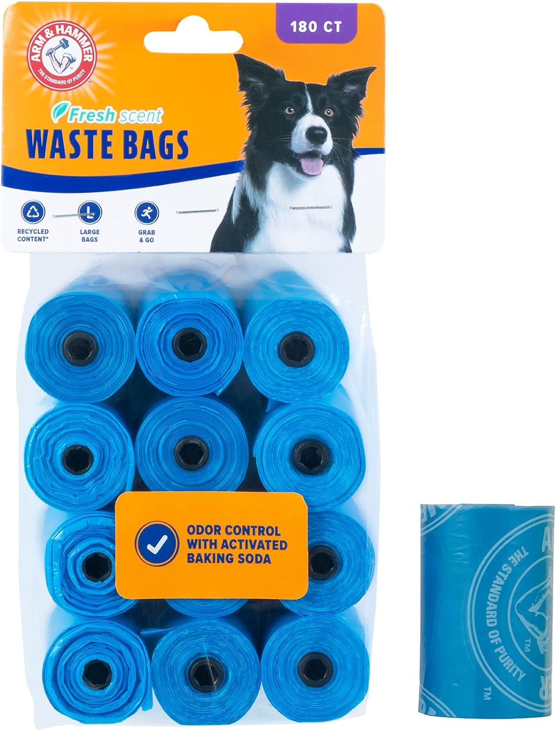 Durable Disposable Dog and Cat Waste Bags with Activated Baking Soda, 180 Dog Poop Bags, 9 X 14 Inches, Blue