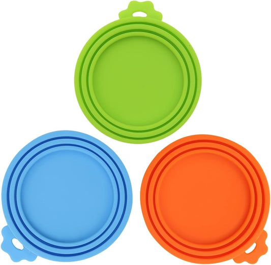 3 Pack Pet Food Can Covers Universal Can Lids Safe/Silicone Dog&Cat Food Can Lid Covers (Green+Blue+Orange)