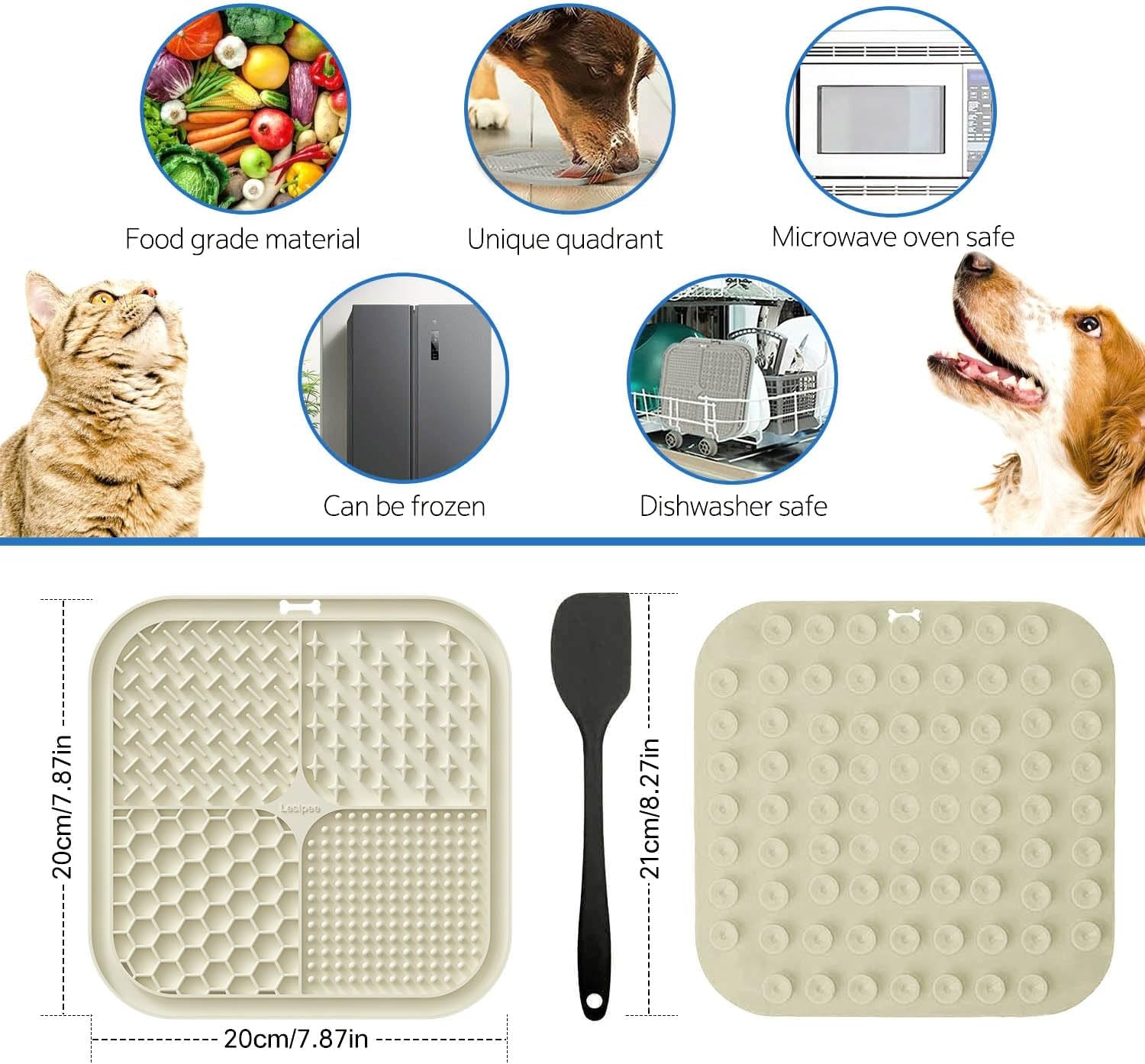 Licking Mat for Dogs & Cats 2 Pack, Slow Feeder Lick Pat, Dishwasher Safe, Anxiety Relief Dog Toys Feeding Mat for Butter Yogurt Peanut, Pets Supplies Bathing Grooming Training Calming Mat