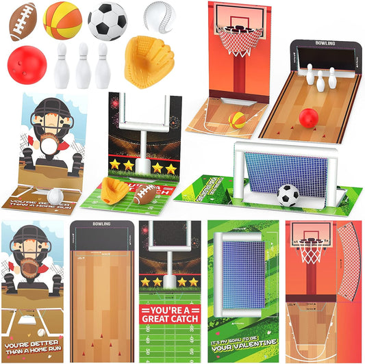 Valentines Day Gifts for Kids - 30 PCS Mini Sports Ball Eraser Valentines Cards for Kids Classroom - Valentine Exchange Prizes for Girls Boys School Class Classroom Fidget Sensory Stationery