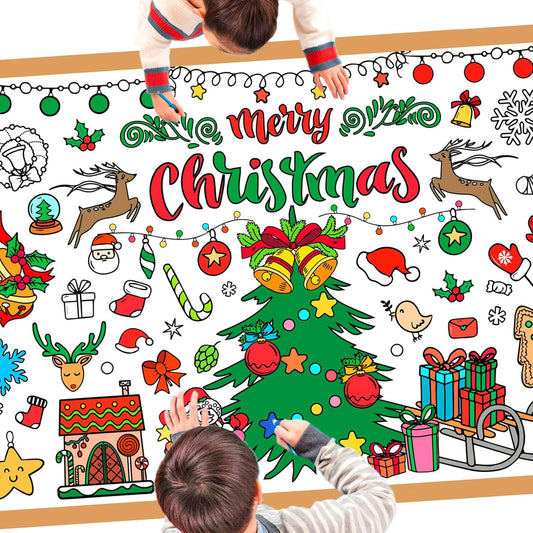 Christmas Giant Coloring Poster Tablecloth, 30 X 72 Inch Large Christmas Coloring Poster DIY Jumbo Coloring Poster Christmas Crafts for Kids Home Classroom Wall Christmas Decorations