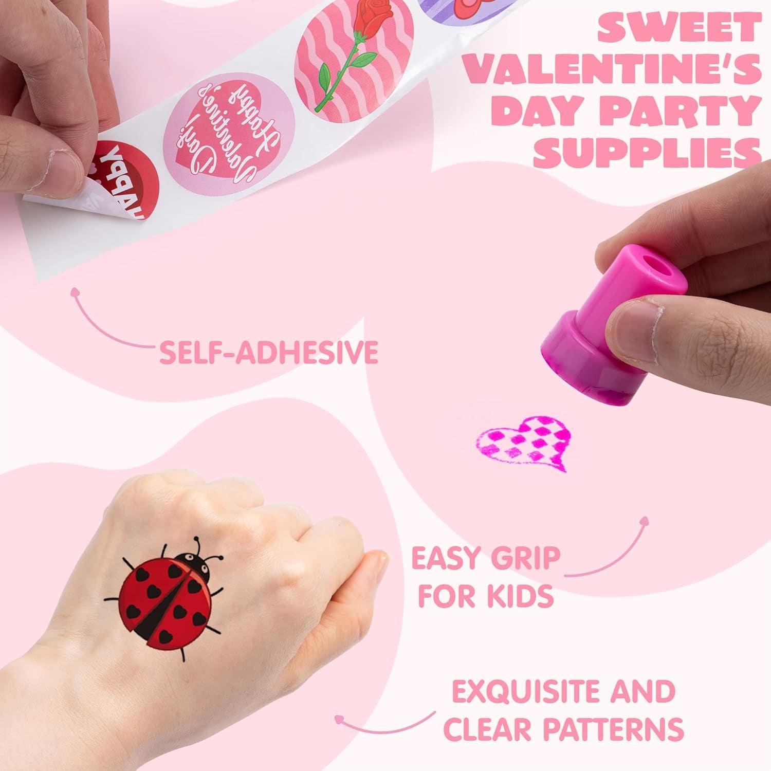 700+ Pcs Valentines Day Party Favor Supplies Craft Set, Foam Stickers for Kid, Tattoos, Stampers & Stickers for Decorations, Photo Props, School Classroom Holiday Exchange Game Prizes, Art Craft