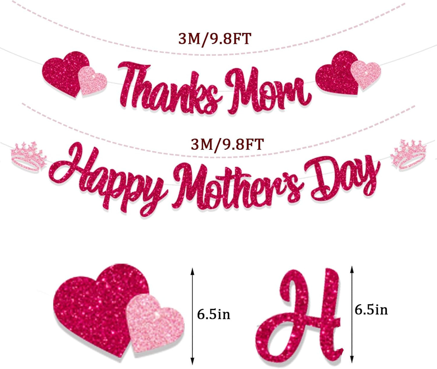 Glitter Happy Mother'S Day Banner Thanks Mom Banner Garland Happy Mothers Day Decorations for Party Supplies Mother'S Day Decor Mothers Day Garlands Sign