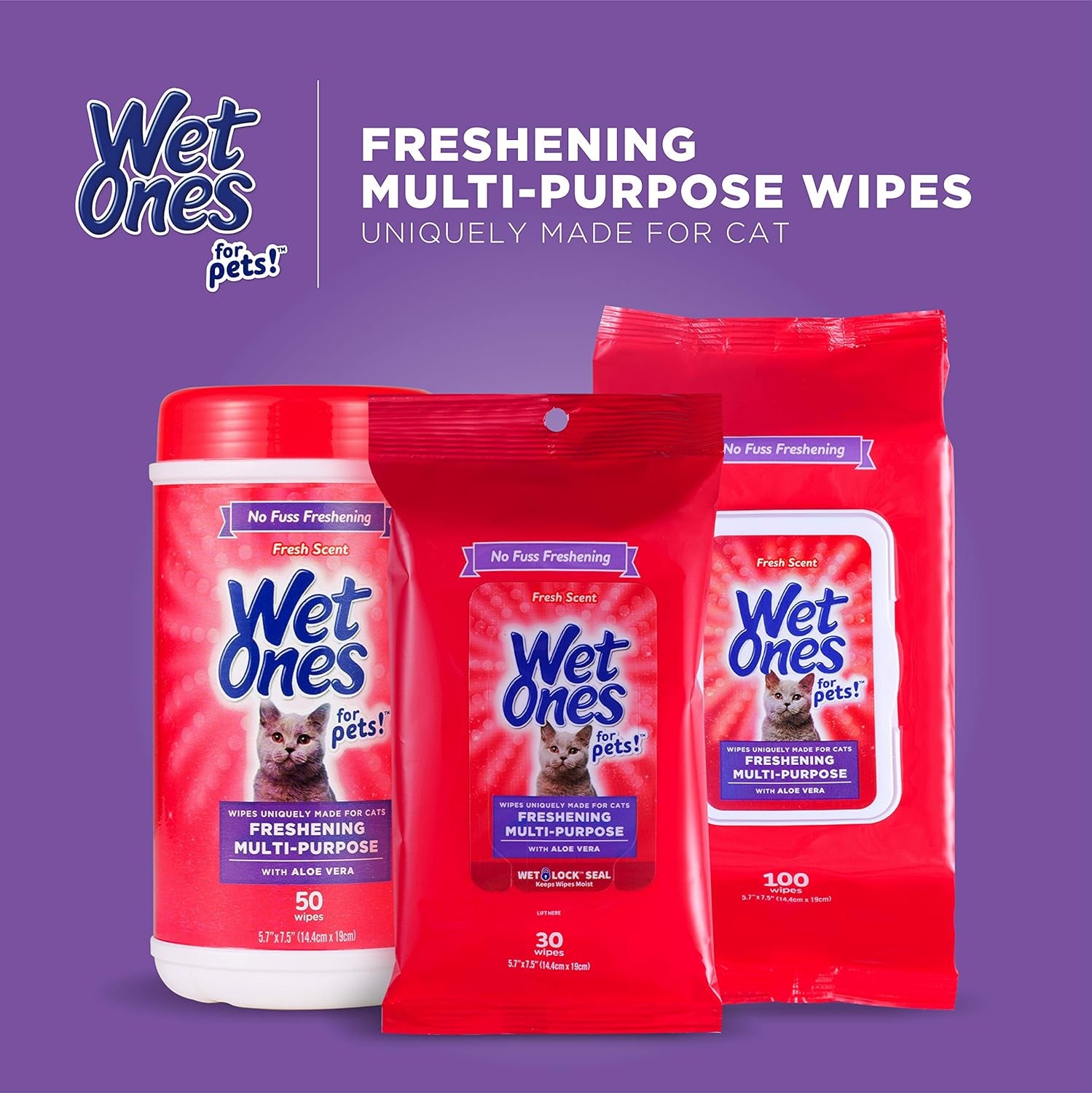 for Pets Cat Cleaning Wipes - Fresh Scent Cat Grooming Wipes with Aloe Vera - Safe Cat Hygiene Supplies - Cat Fur Cleaner - Cat Dander Wipes - Kitten Wipes - Pet Cleaning Supplies - 50 Count