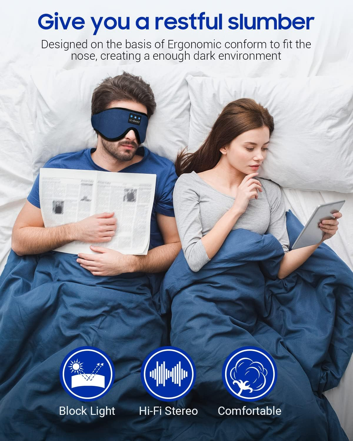 Sleep Headphones, Sleep Mask Bluetooth Wireless Music Eye Mask, Sleeping Headphones for Side Sleepers Sleep Mask with Bluetooth Headphones Ultra-Thin Stereo Speakers Perfect for Sleeping