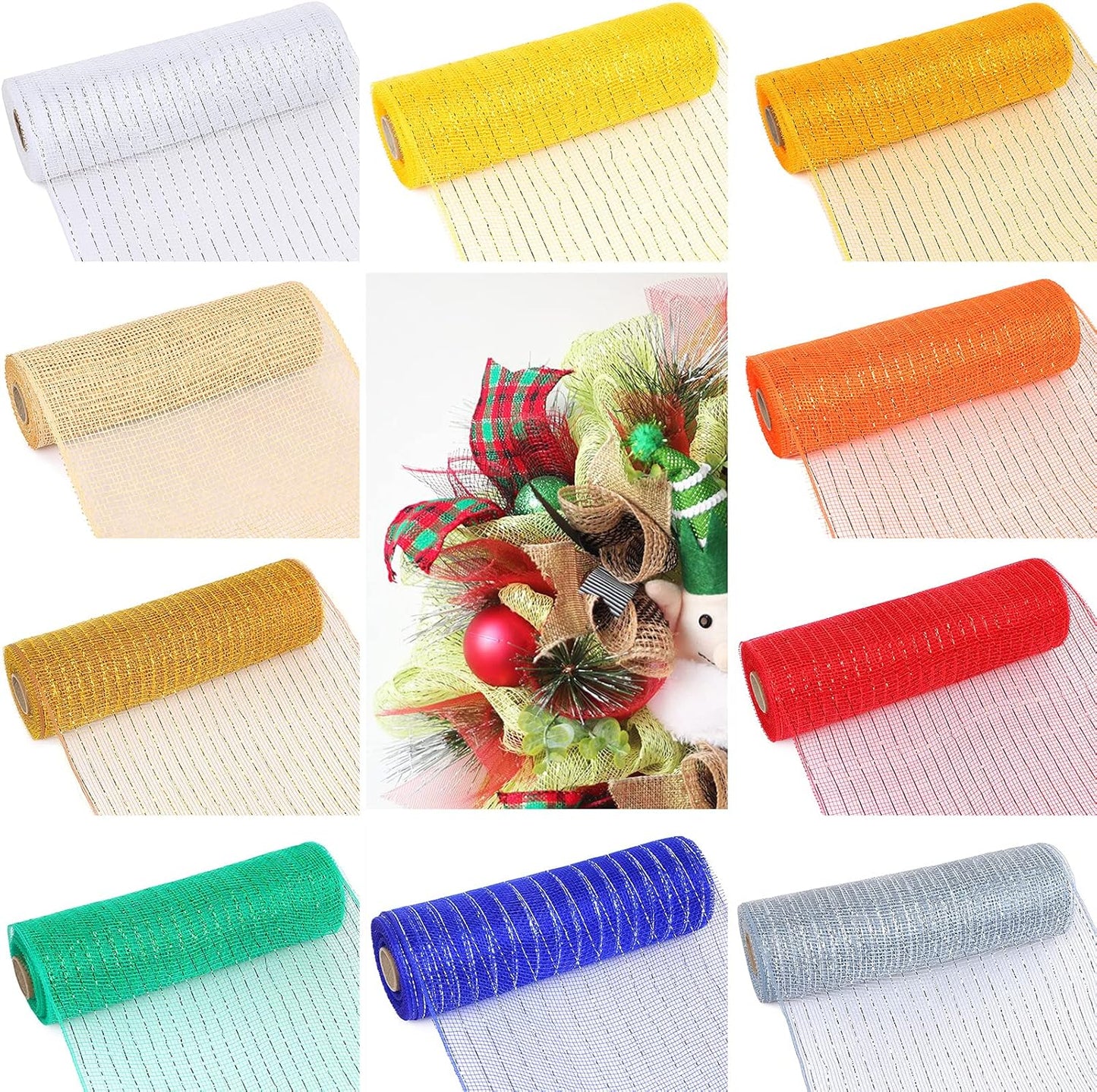 Deco Mesh 10 Inch X 30 Feet Decor Mesh Ribbon with Metallic Foil Deco Mesh Wreath Supplies Ribbon Mesh Roll for Spring Wreaths, Swags, Craft, Party Decoration (Orange)