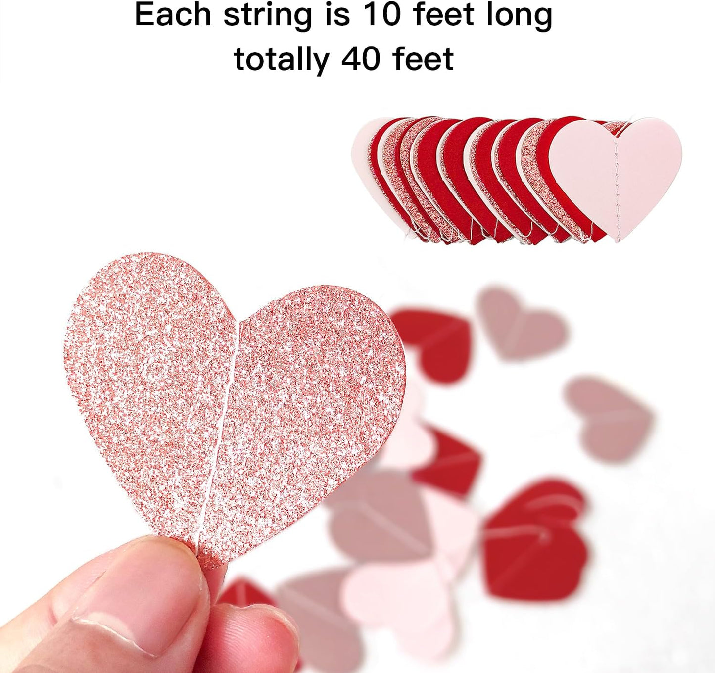 Rose-Gold Pink Burgundy-Red Party Decorations 4 Pack 52 Feet Valentines Day Heart Garland Heart Paper Streamers Banner for Mothers Day Wedding Engagement Party Supplies