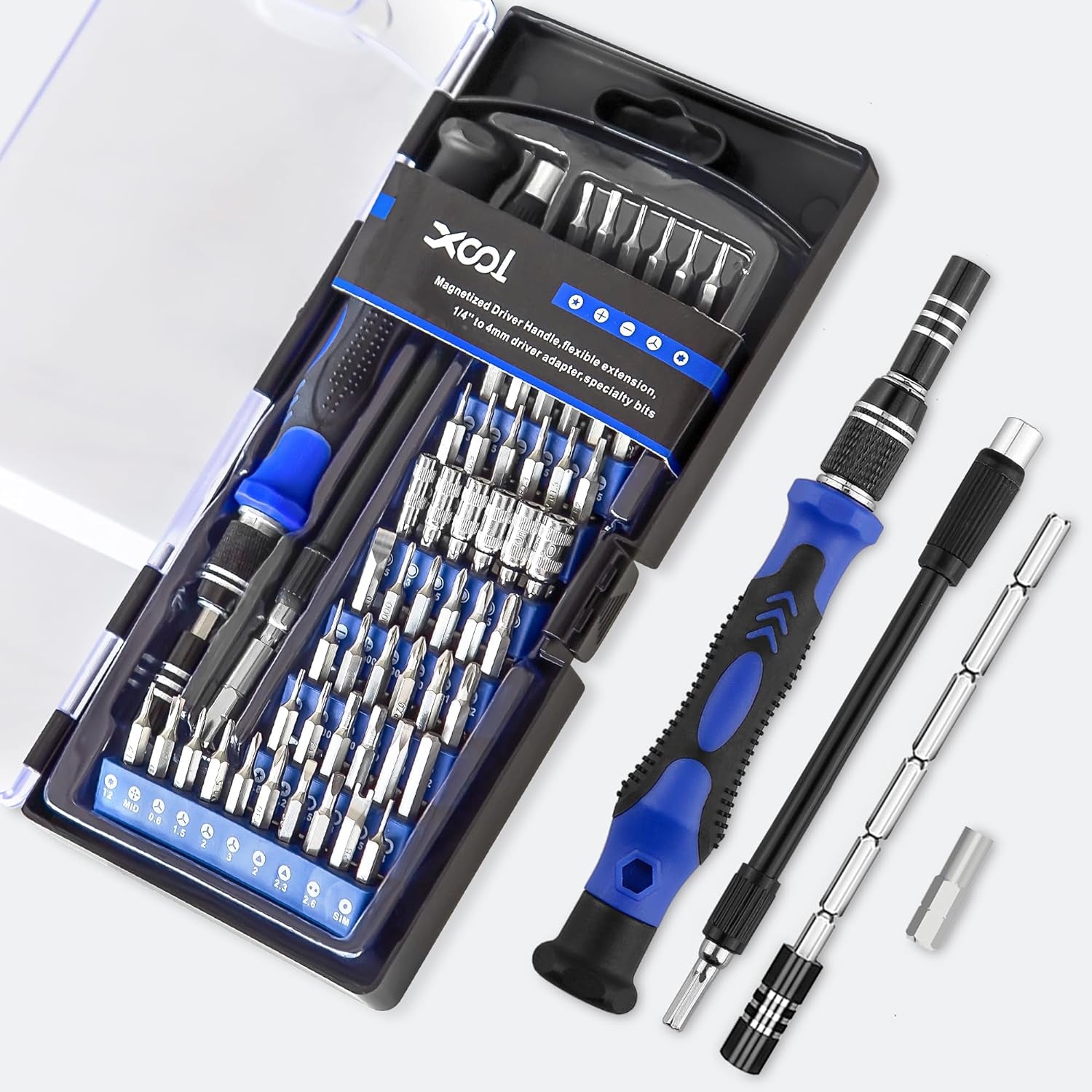 62 in 1 Precision Screwdriver Kit, Electronics Repair Tool Kit, Magnetic Driver Kit with Flexible Shaft, Extension Rod for Mobile Phone, Smartphone, Game Console, PC, Tablet