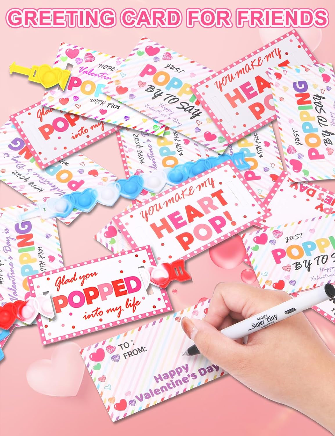 32Pcs Pop Fidget Bracelet Toy with Valentine'S Day Card ,Valentines Classroom Exchange Kit for Kids, Party Favor Supplies for Kids Children