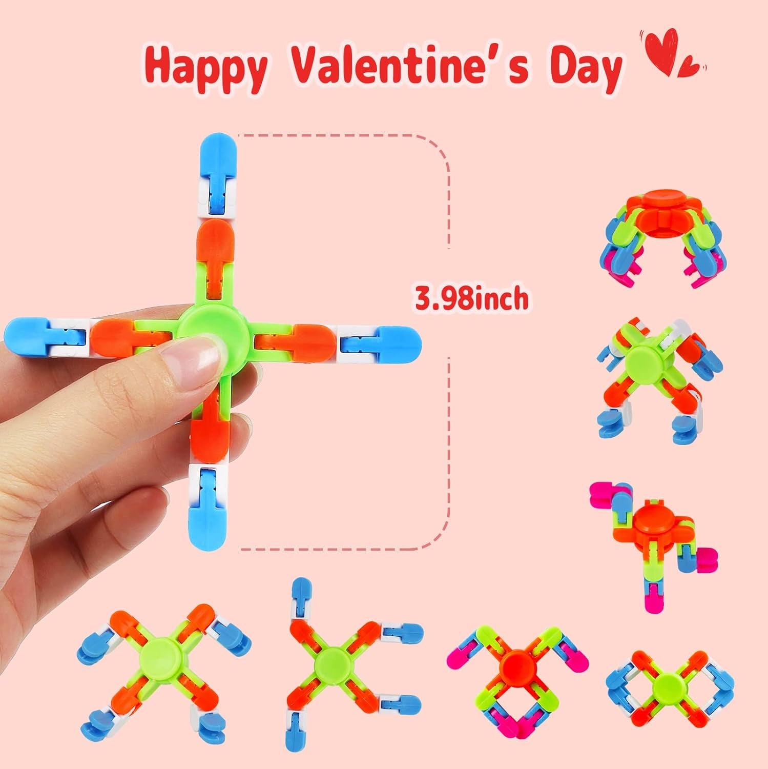 28 Pack Valentines Day Gifts for Kids - Wacky Tracks Fidget Spinner with Valentine'S Day Greeting Cards for Kids, DIY Deformable Spinner Classroom Valentine'S Party Favor, Exchange Prizes Gift