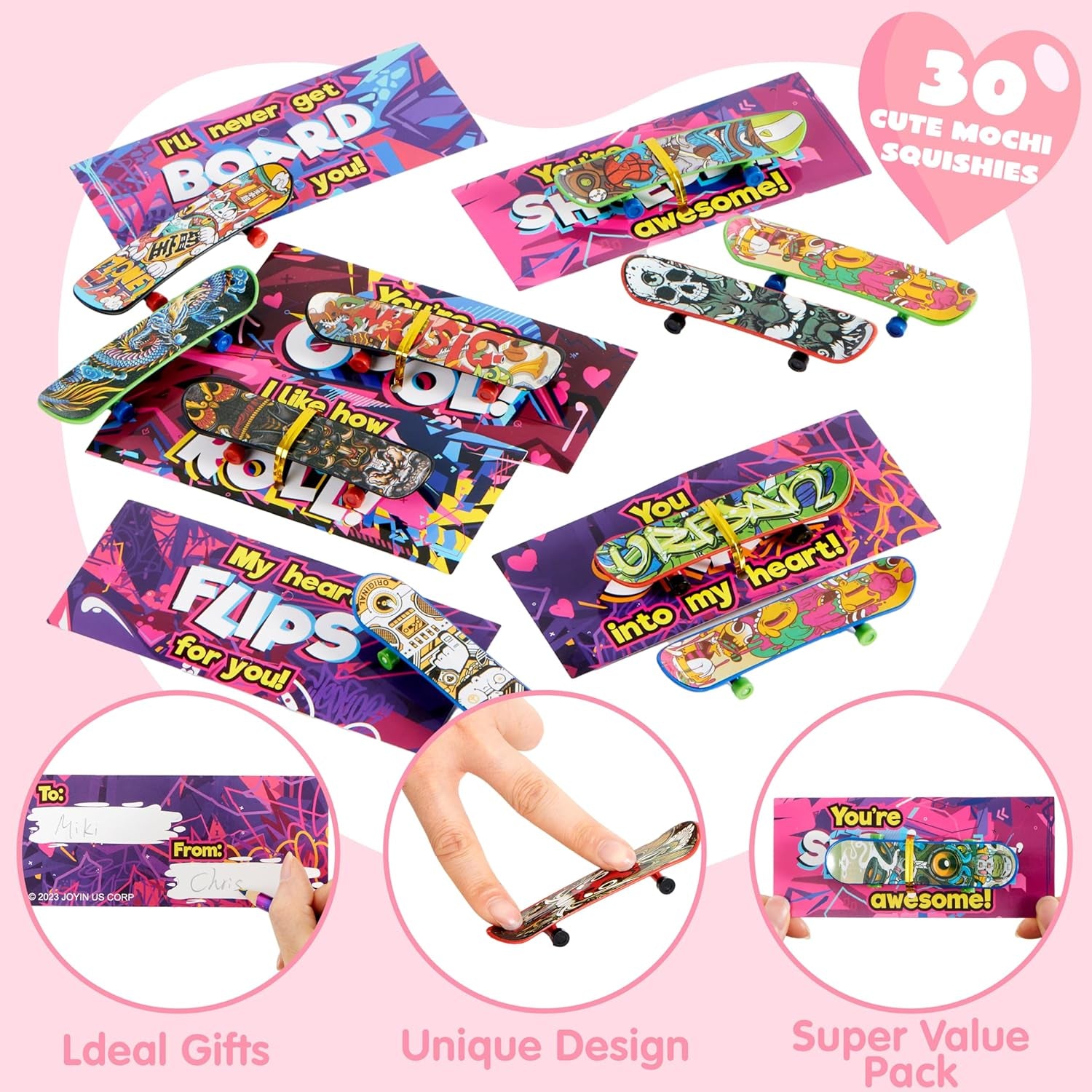 30 Packs Valentine'S Day Mini Finger Skateboards with Cards, Classroom Exchange Gift for Kids, Kids Toys Party Favor, Classroom and Holiday Reward Prizes