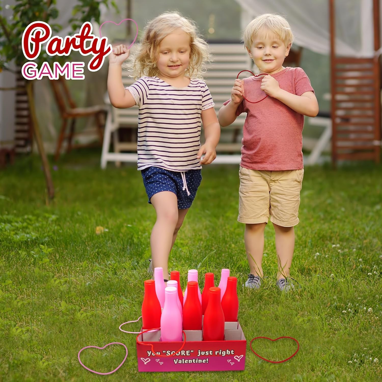 Valentine Bottle Ring Toss Game for Kids Party Activity, Indoor/Outdoor Backyard Yard Carnival Game, Classroom Valentine'S Party Games for Kids and Adults Party Supplies by